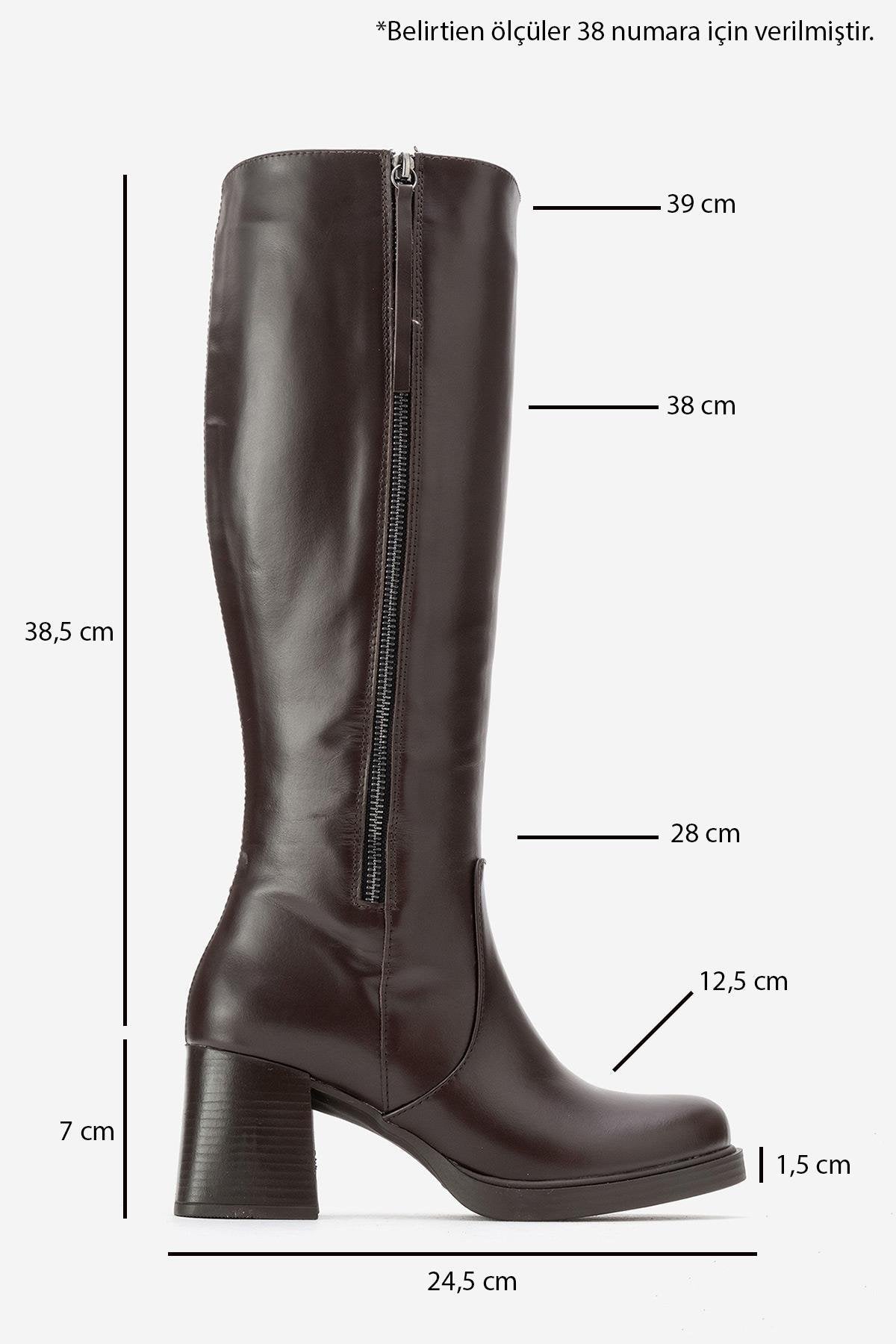 LENSA - Brown Genuine Leather Block Heel Knee-High Boot – top view showing leather, Vowalisse