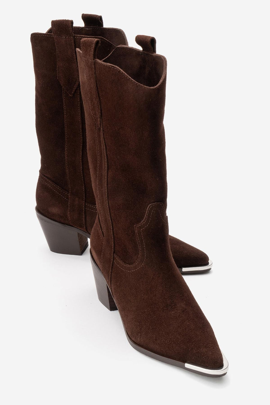 ALVI - Brown Genuine Suede Block Heel Western Boot
