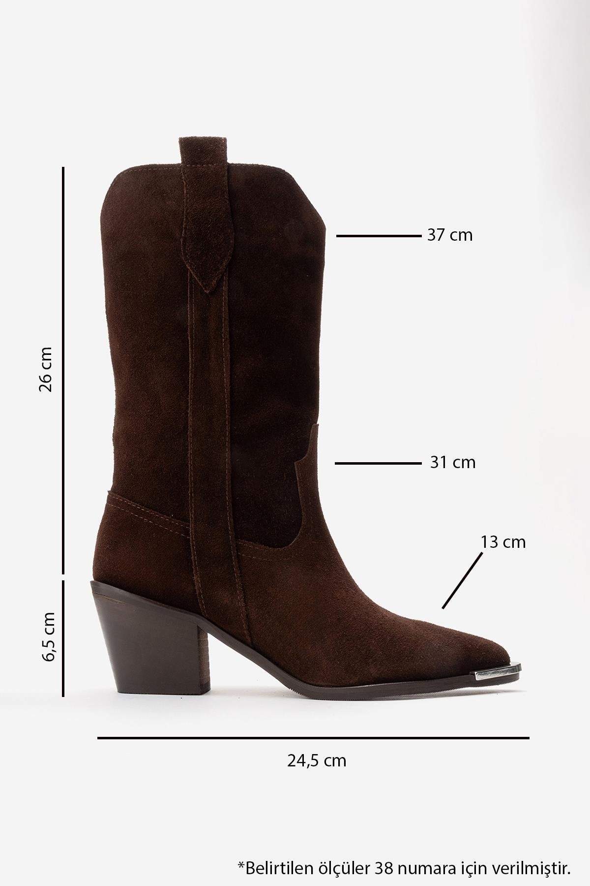 ALVI - Brown Genuine Suede Block Heel Western Boot – top view showing leather, suede, Vowalisse