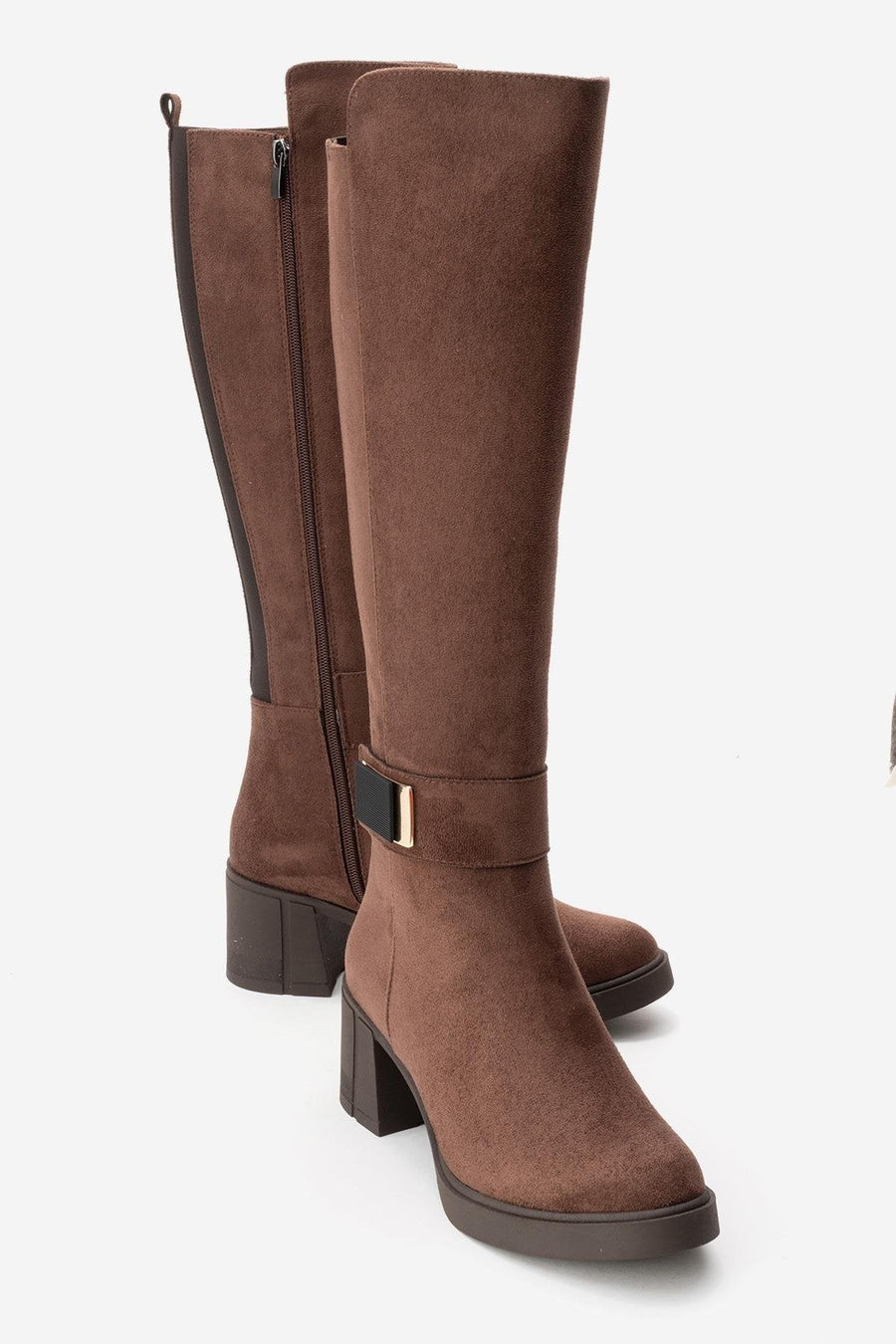 MORENİ - Brown Genuine Leather Knee-High Block Heel Boot