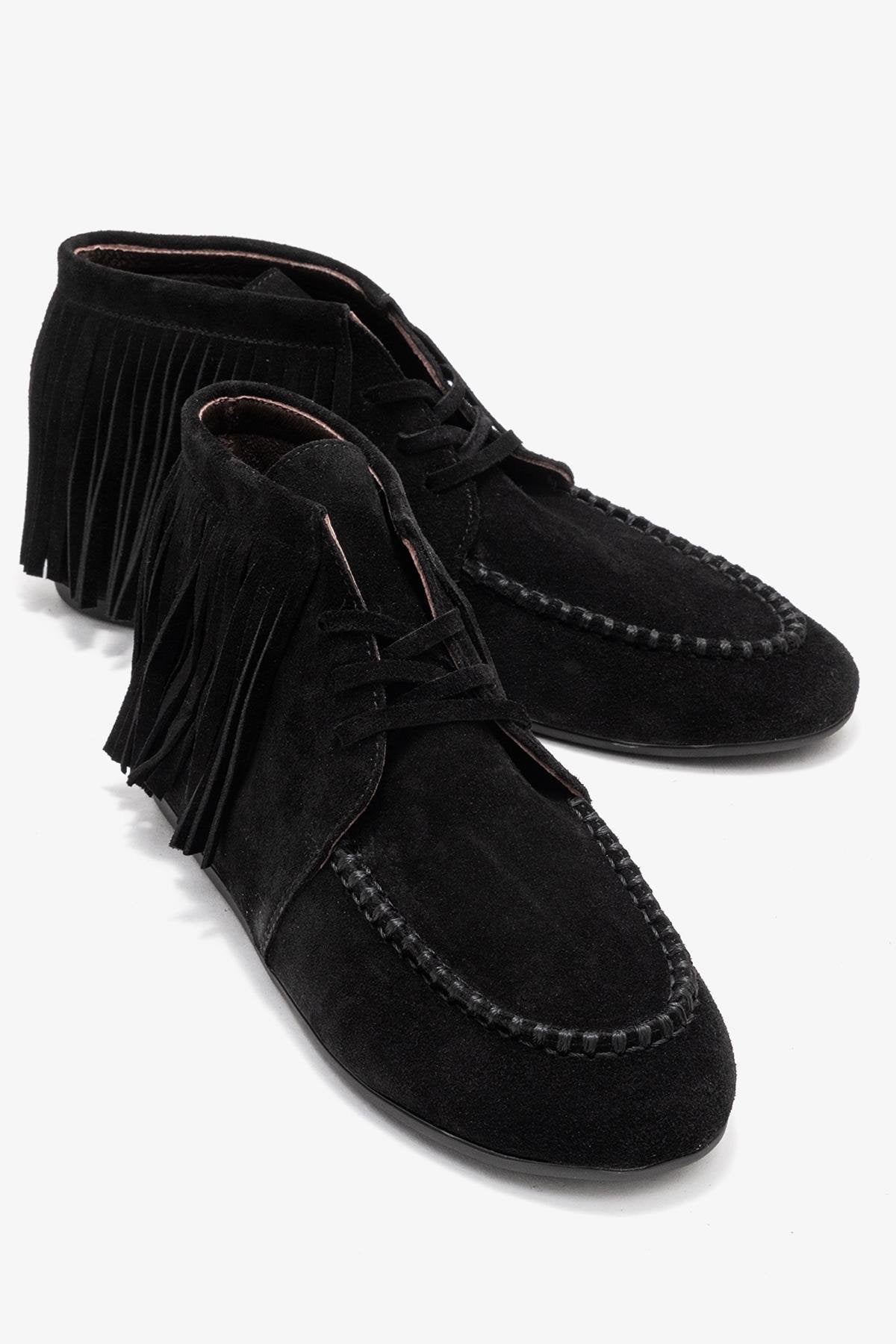 Raux - Black Suede Genuine Leather Ankle Boot – front three-quarter view showing leather, suede, black, Vowalisse