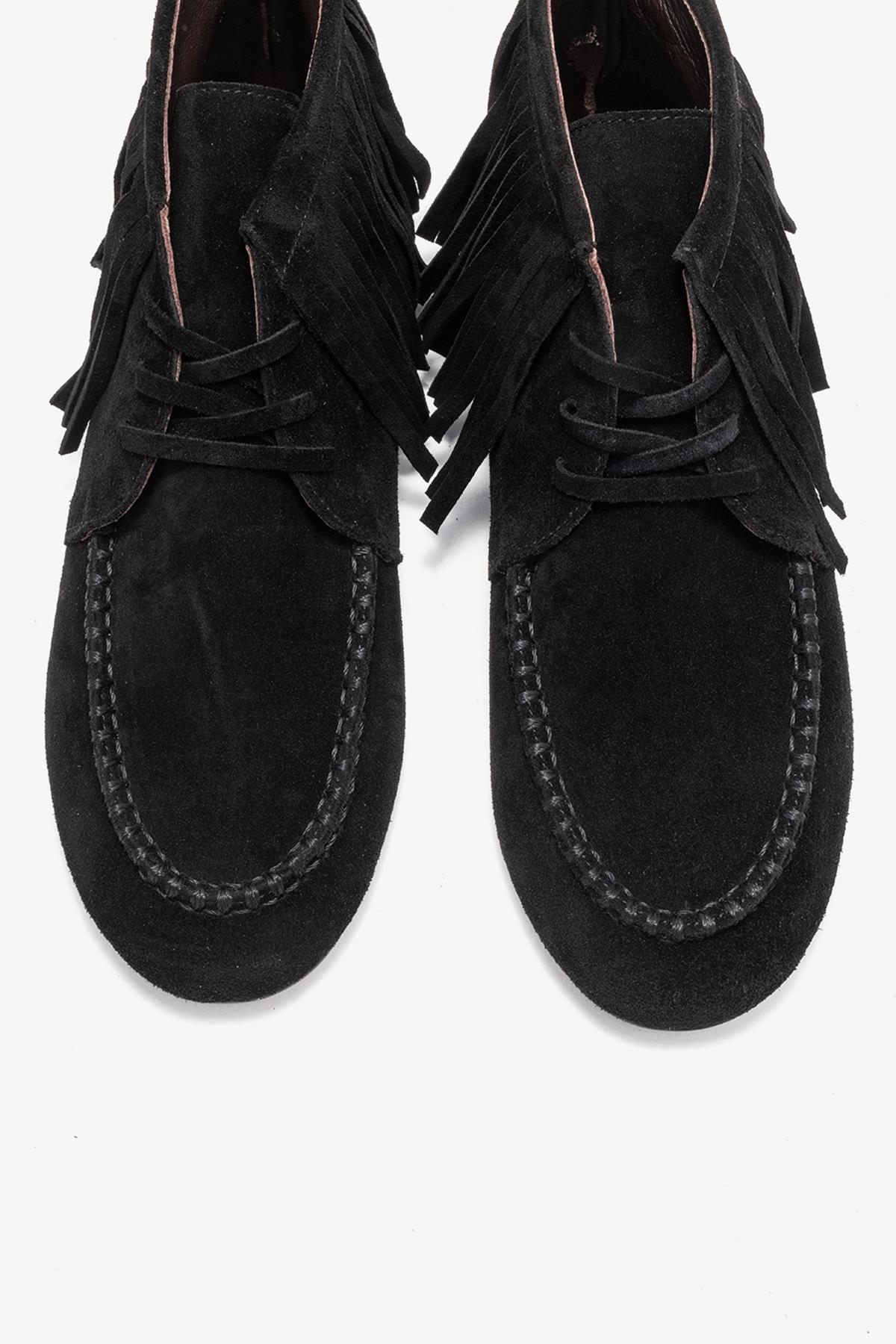 Raux - Black Suede Genuine Leather Ankle Boot – side view showing leather, suede, black, Vowalisse