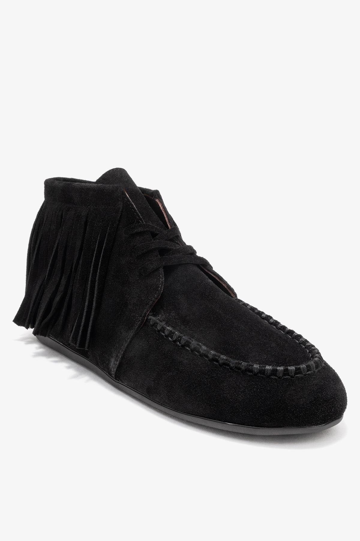 Raux - Black Suede Genuine Leather Ankle Boot – detail view showing leather, suede, black, Vowalisse
