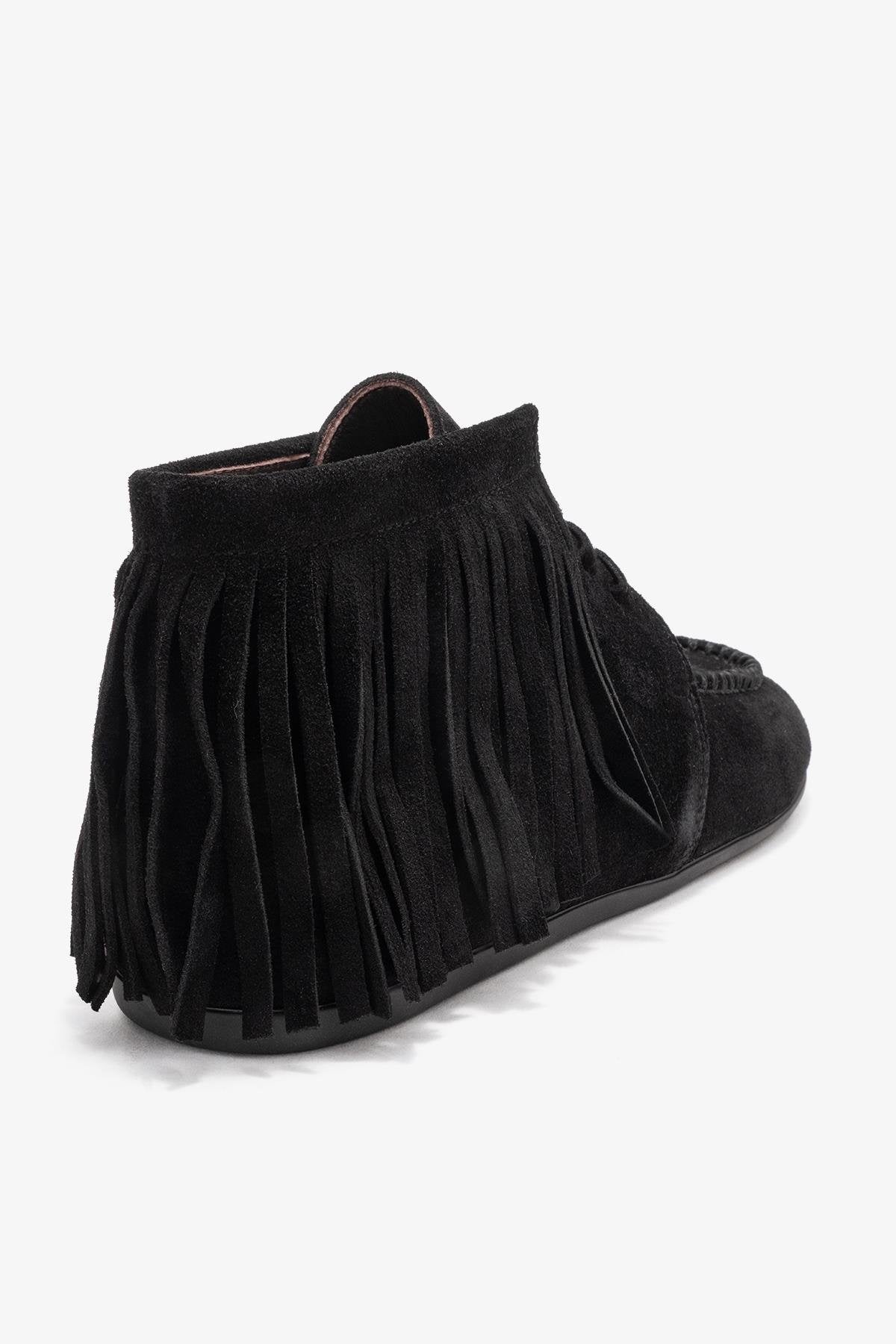Raux - Black Suede Genuine Leather Ankle Boot – back view showing leather, suede, black, Vowalisse
