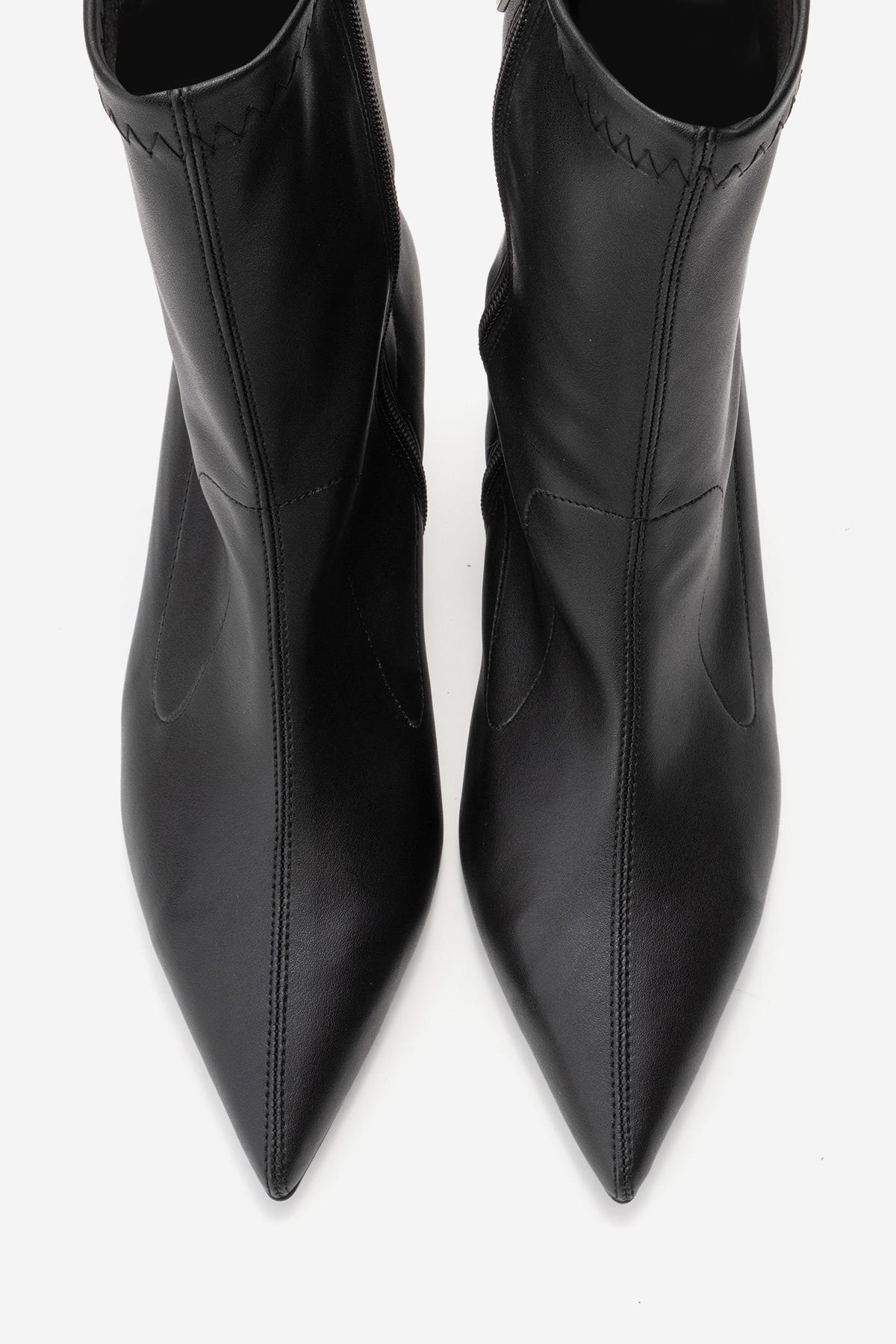 Rossano - Black Stretch Stiletto Heel Boot – side view showing leather, black, Vowalisse