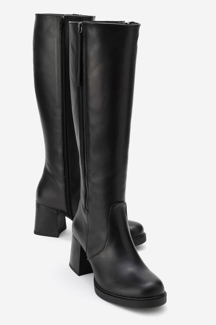 LENSA - Black Genuine Leather Block Heel Boot