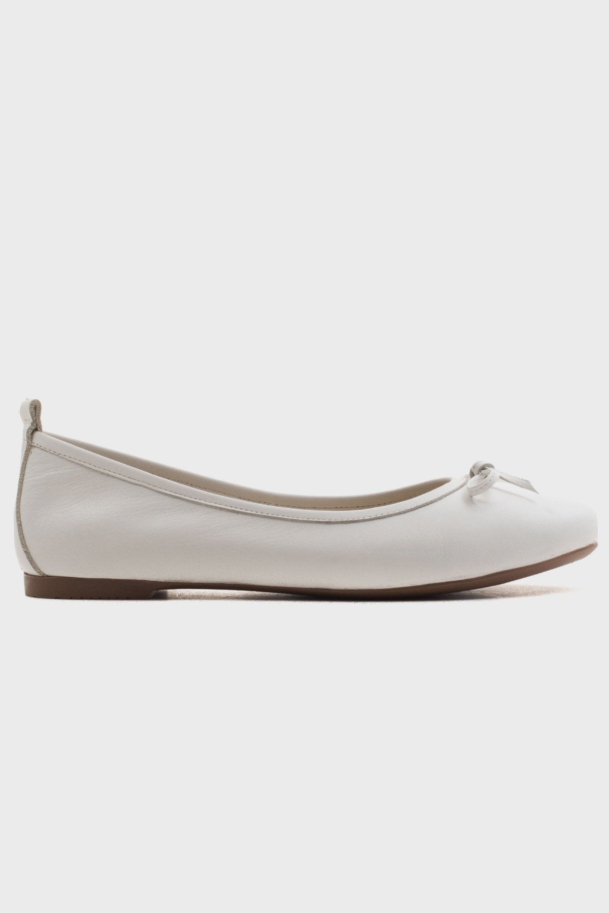 01 - White Genuine Leather Ballet Flat – back view showing leather, white, Vowalisse