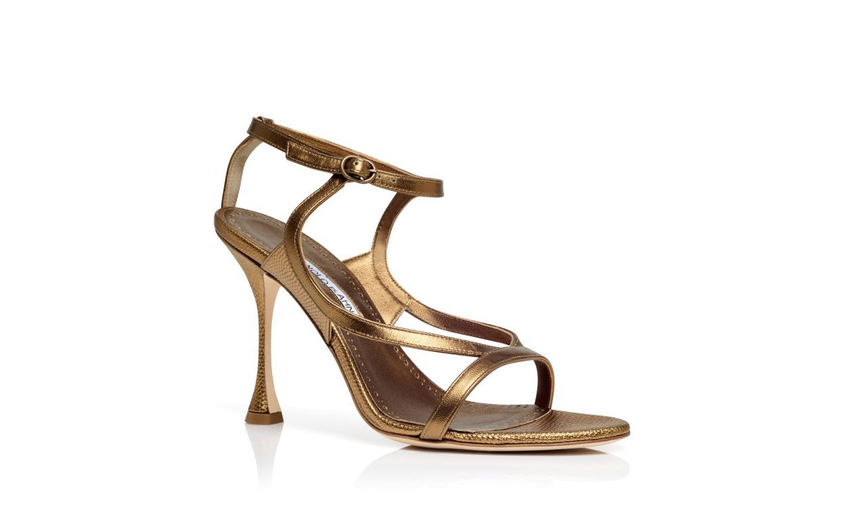 Marielle Muse Gold Ankle Strap Ankle-Strap Shoes – top view showing gold ankle strap, open toe, nappa leather, Vowalisse