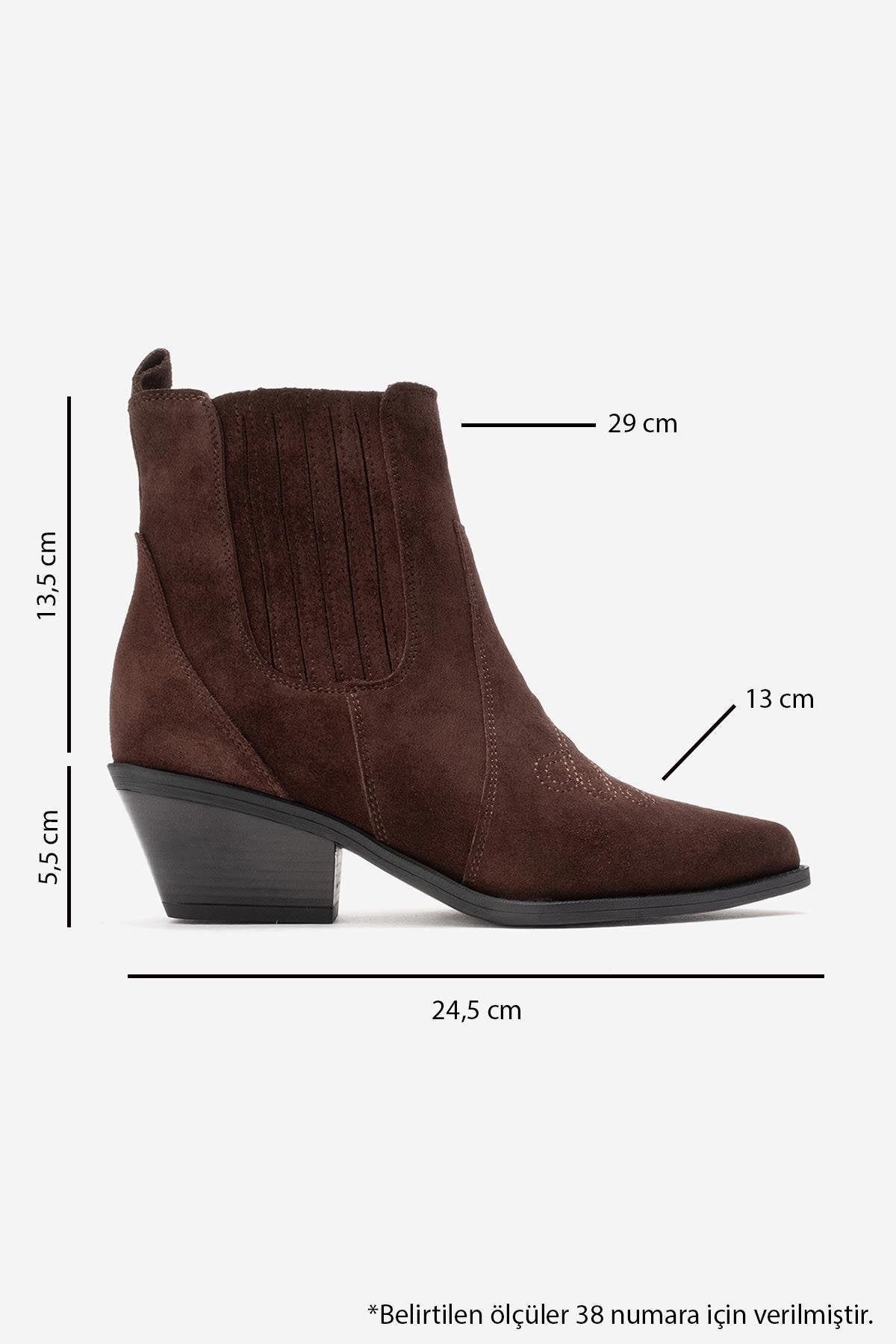 JULIETA - Brown Genuine Suede Leather Block Heel Western Boot – top view showing leather, suede, Vowalisse