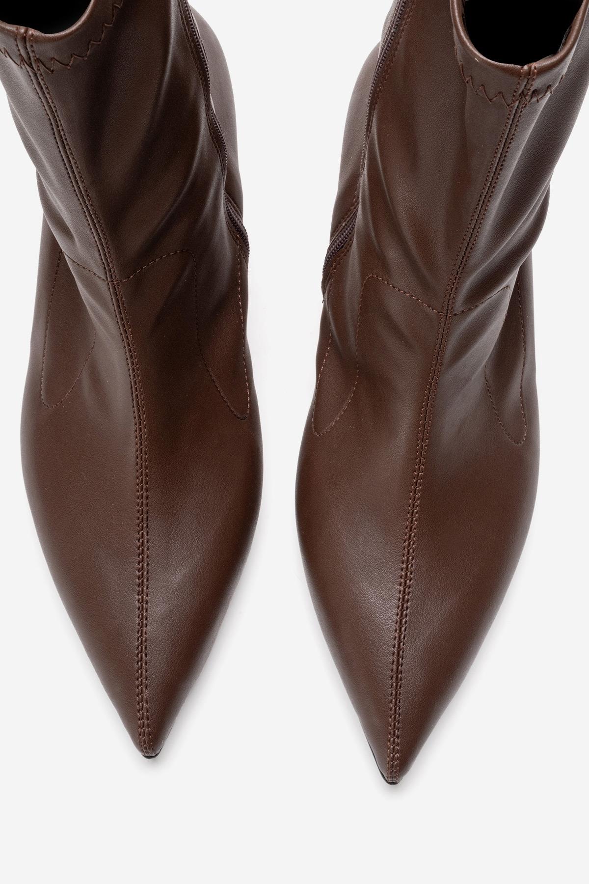 ROSSANO - Brown Stiletto Heel Boot – side view showing leather, Vowalisse