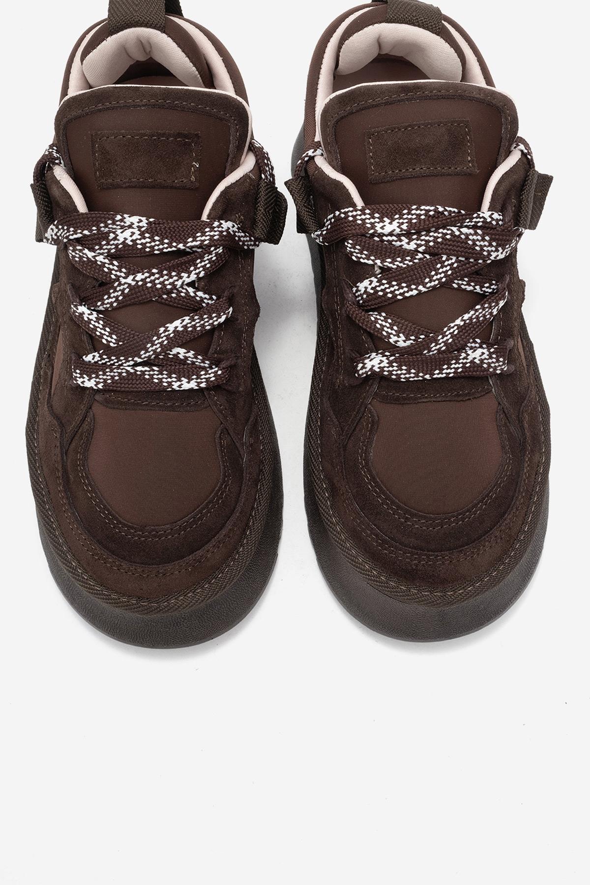 Riven - Brown Genuine Leather Platform Sneaker – side view showing leather, suede, Vowalisse