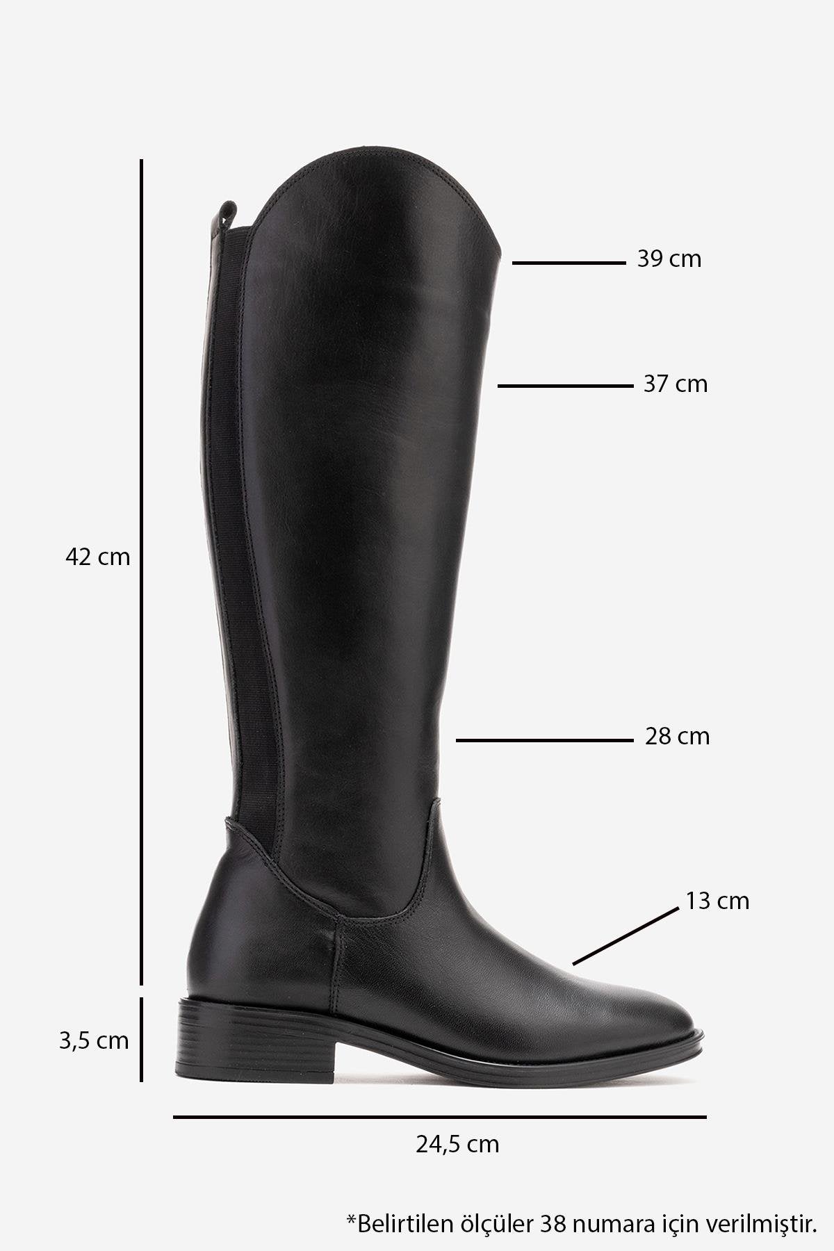 RUIZ - Black Genuine Leather Knee-High Boot – detail view showing leather, black, Vowalisse