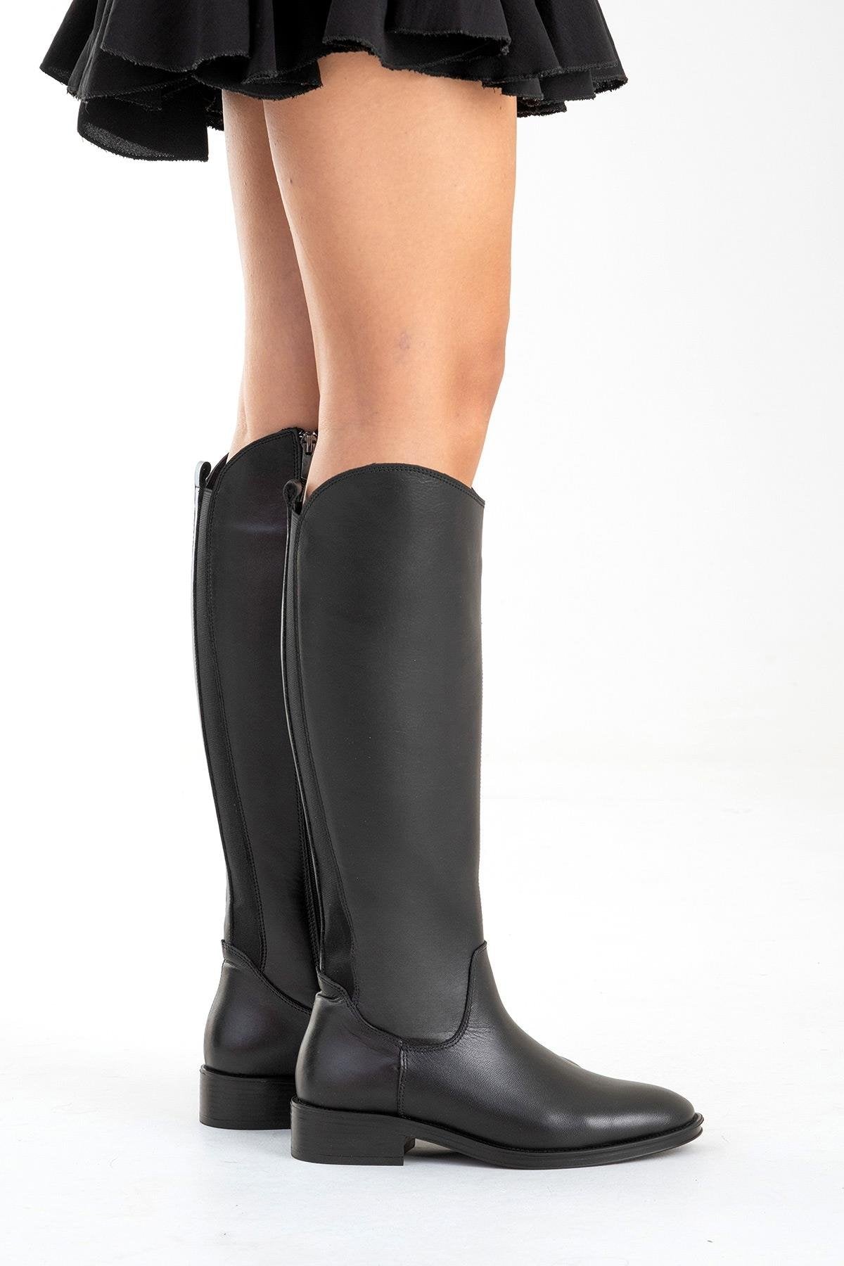 RUIZ - Black Genuine Leather Knee-High Boot – back view showing leather, black, Vowalisse