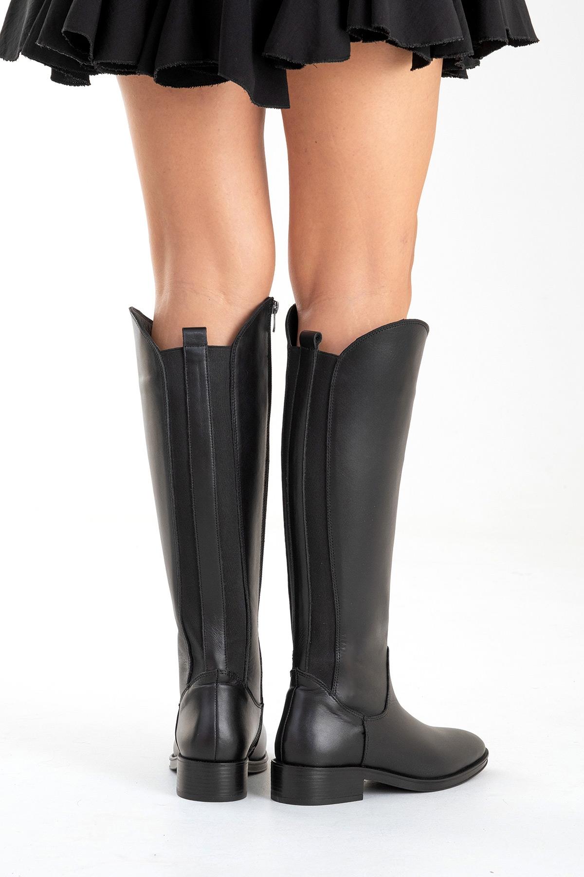RUIZ - Black Genuine Leather Knee-High Boot – top view showing leather, black, Vowalisse