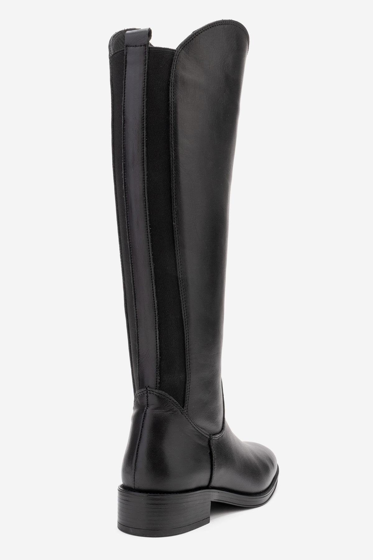 RUIZ - Black Genuine Leather Knee-High Boot – pair view showing leather, black, Vowalisse