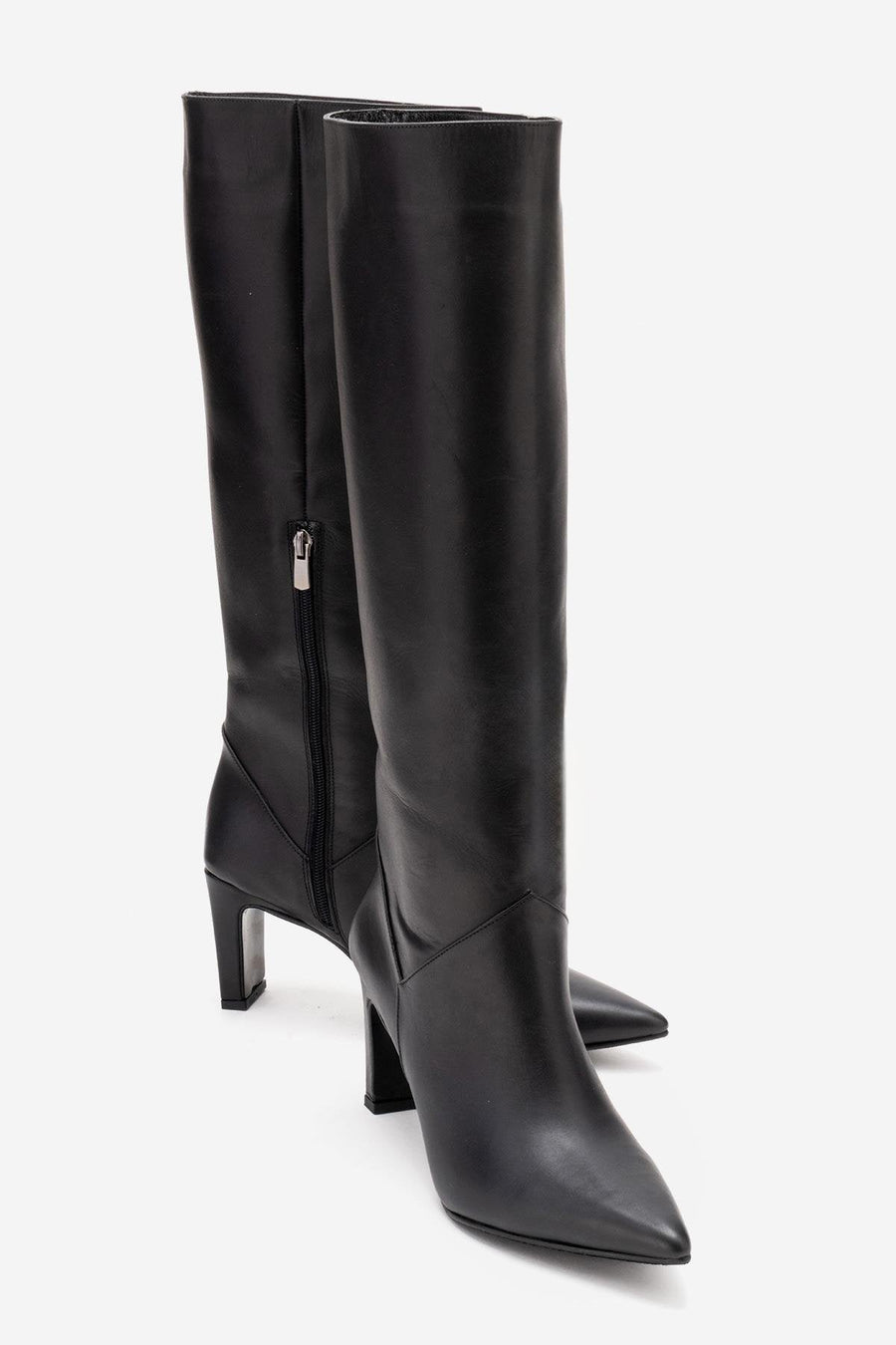 MERLA - Black Genuine Leather Block Heel Boot