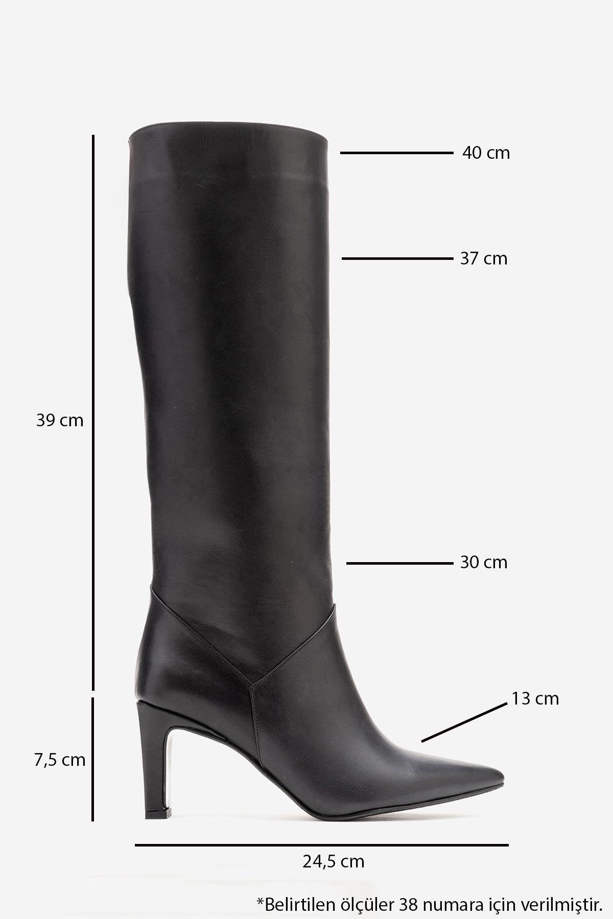 MERLA - Black Genuine Leather Block Heel Boot – detail view showing leather, black, Vowalisse