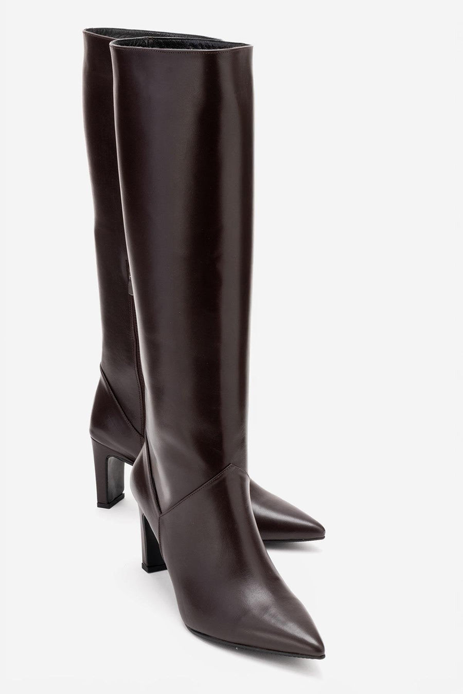 MERLA - Brown Genuine Leather Block Heel Boot