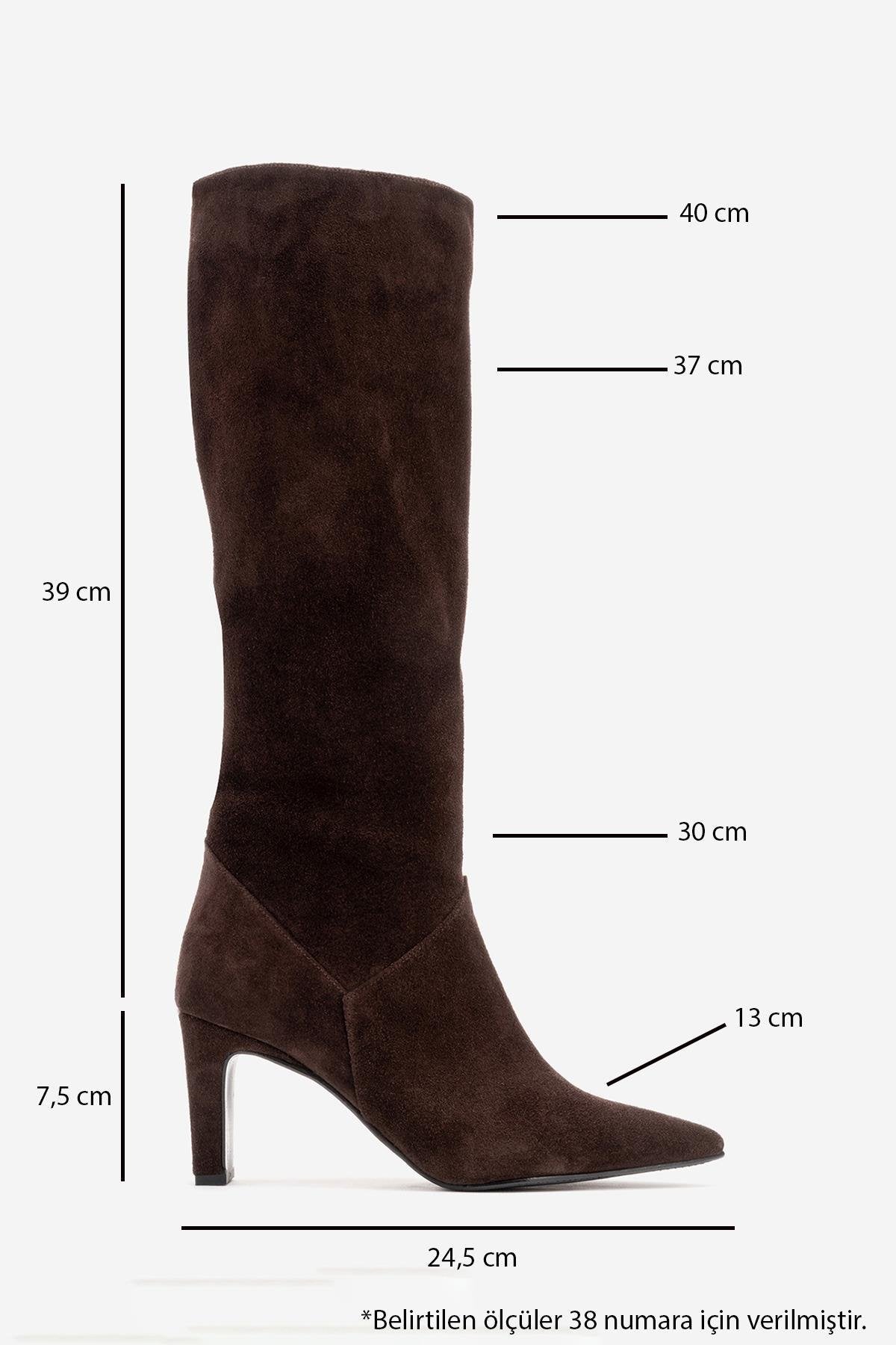 MERLA - Brown Suede Genuine Leather Block Heel Boot – detail view showing leather, suede, Vowalisse