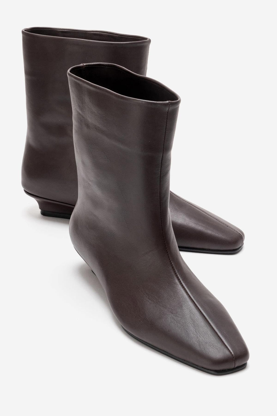NACHO - Brown Genuine Leather Minimal Block Heel Ankle Boot