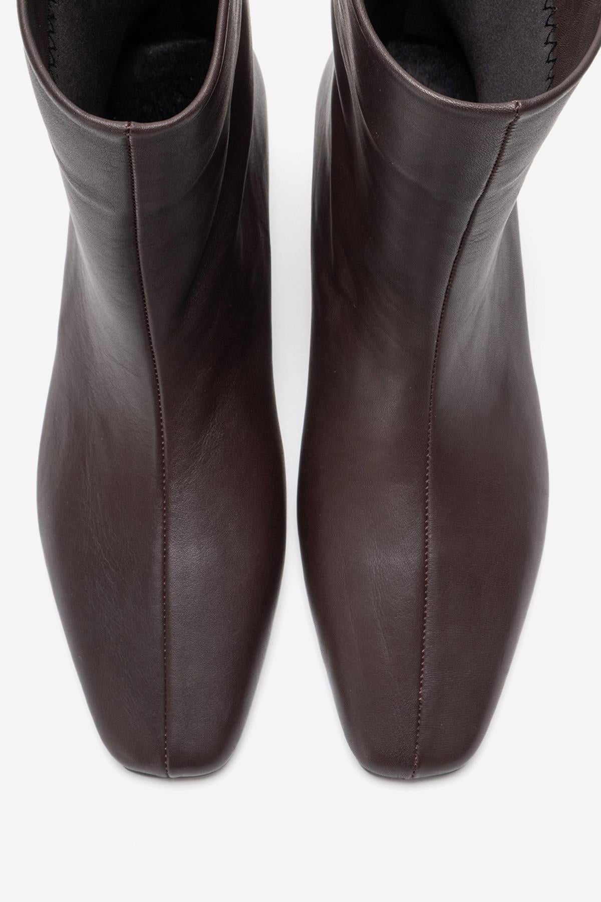 NACHO - Brown Genuine Leather Minimal Block Heel Ankle Boot – side view showing leather, Vowalisse