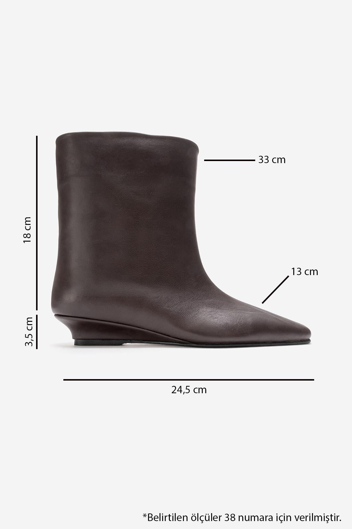NACHO - Brown Genuine Leather Minimal Block Heel Ankle Boot – detail view showing leather, Vowalisse