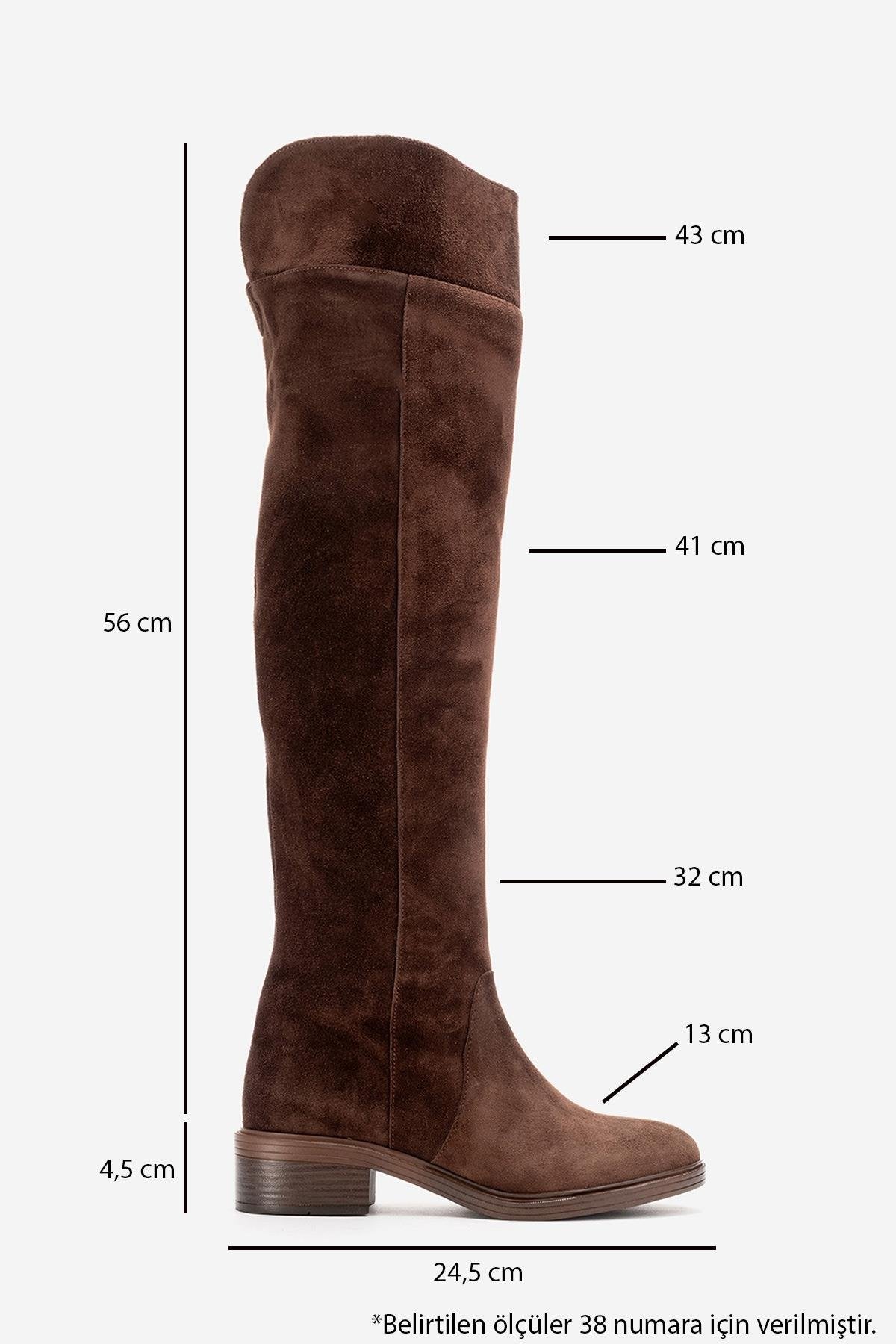 PETYA - Brown Suede Genuine Leather Over-The-Knee Boot – detail view showing leather, suede, Vowalisse