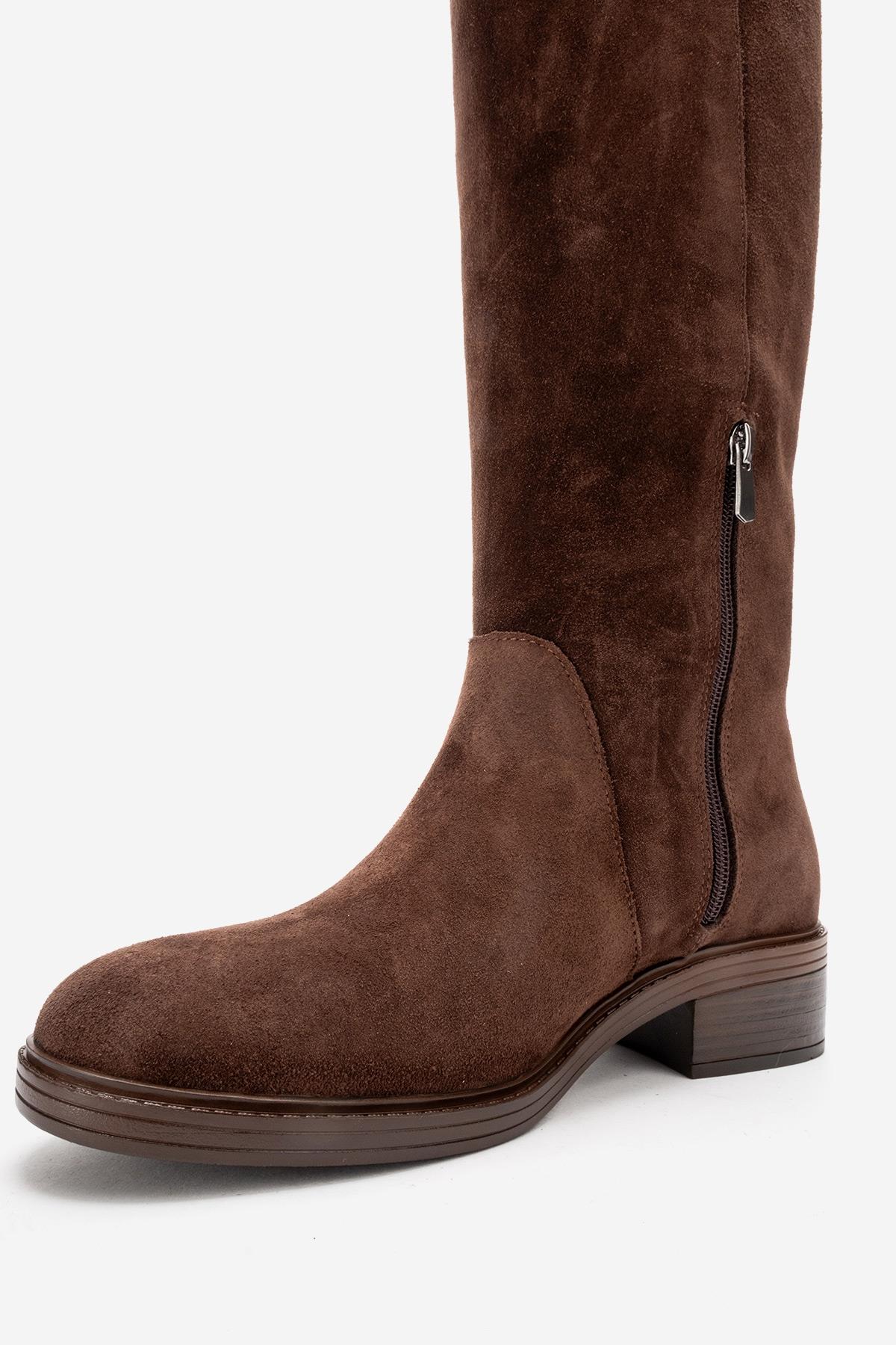 PETYA - Brown Suede Genuine Leather Over-The-Knee Boot – pair view showing leather, suede, Vowalisse