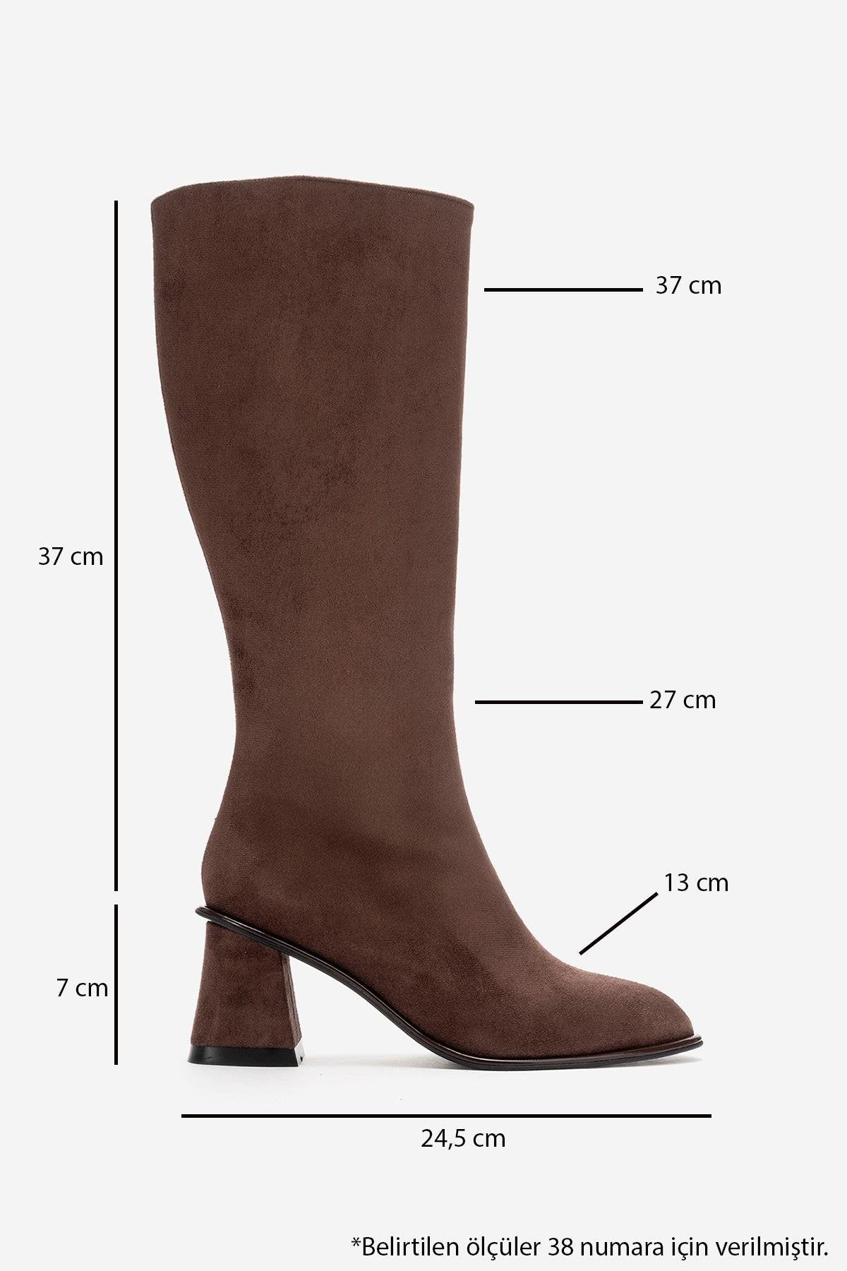 PARADIS - Brown Block Heel Boot – detail view showing suede, red, Vowalisse