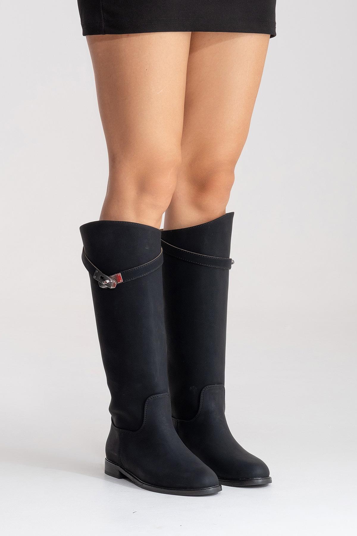 YOKO - Black Belted Riding Boot – side view showing leather, black, Vowalisse