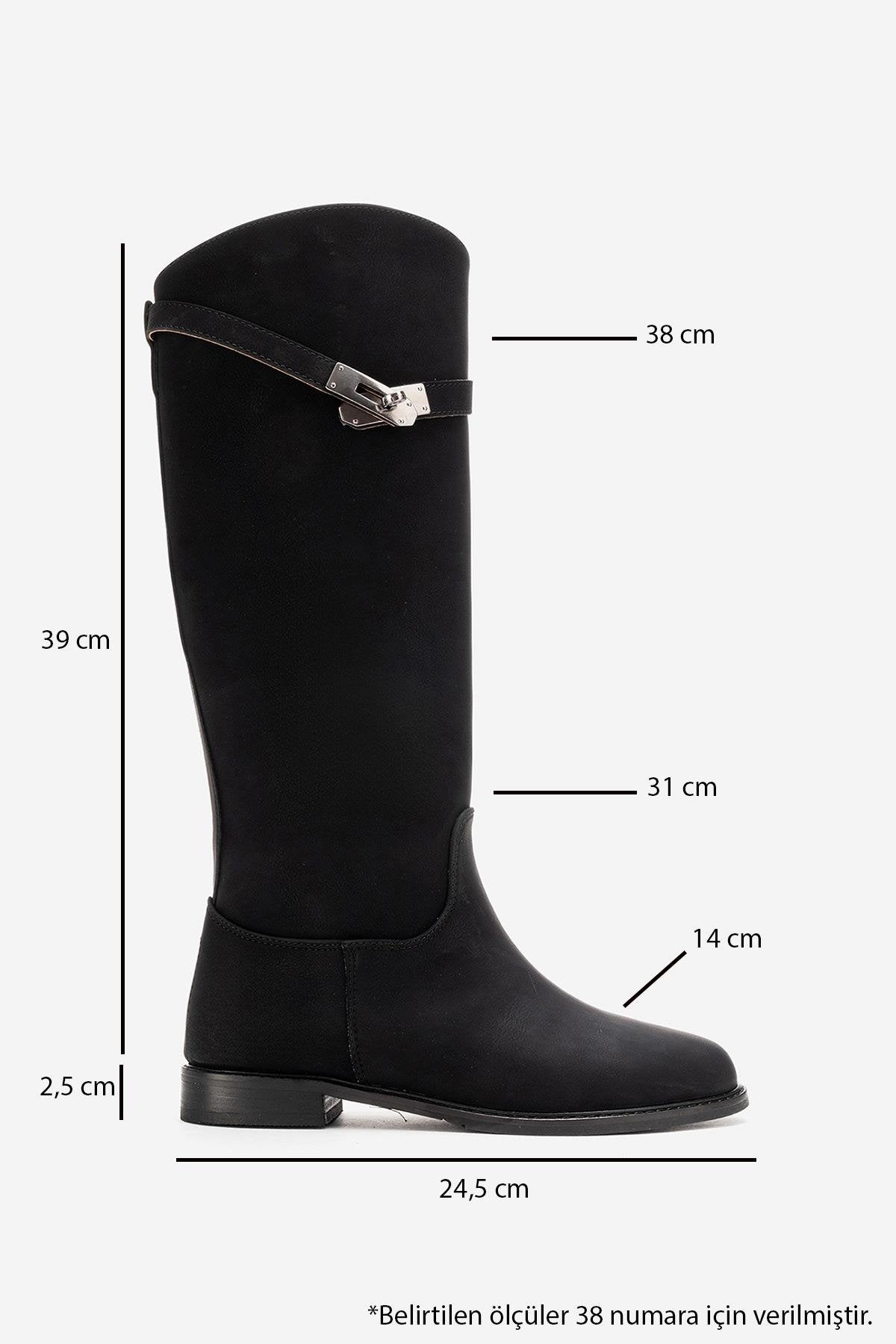 YOKO - Black Belted Riding Boot – detail view showing leather, black, Vowalisse