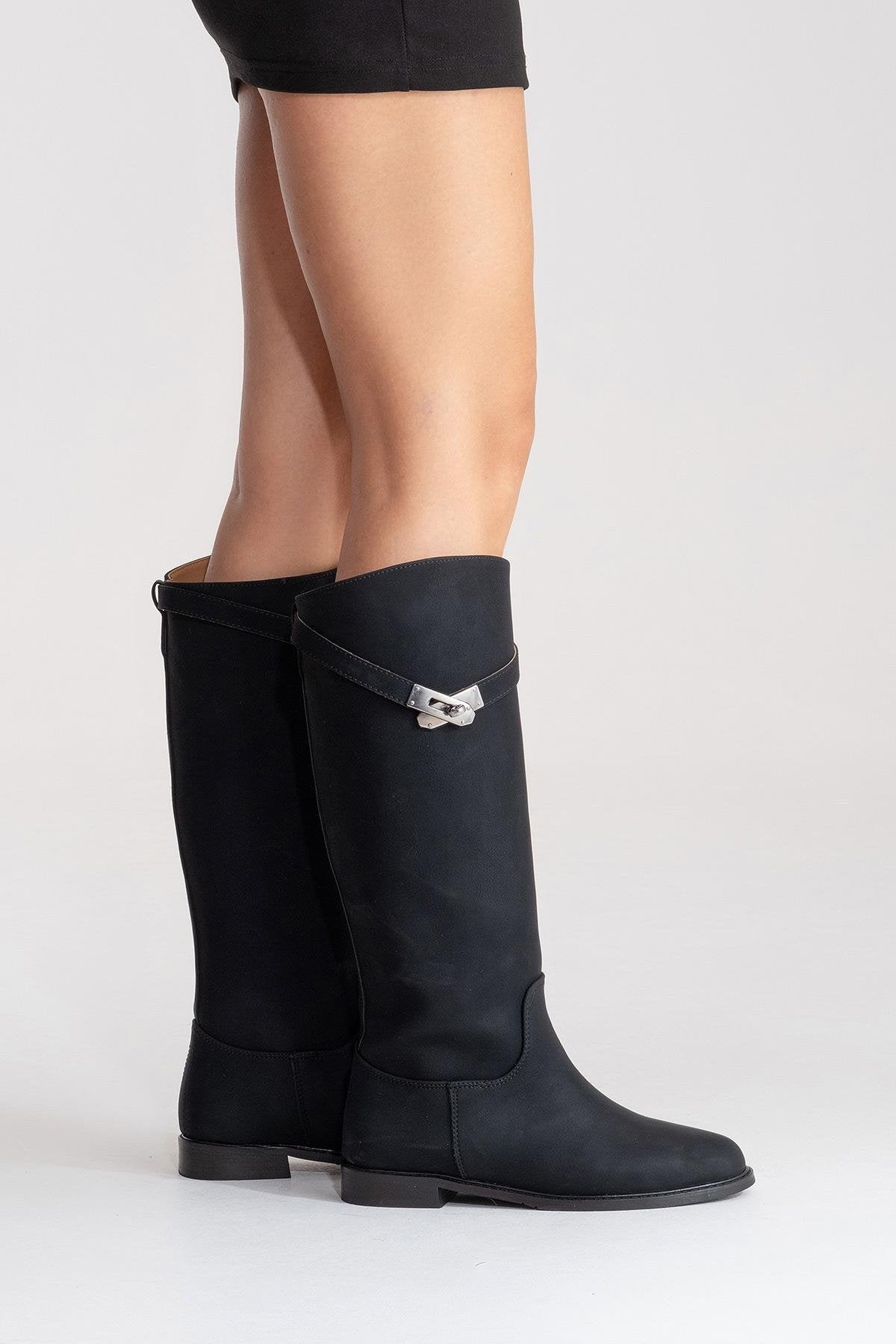 YOKO - Black Belted Riding Boot – top view showing leather, black, Vowalisse