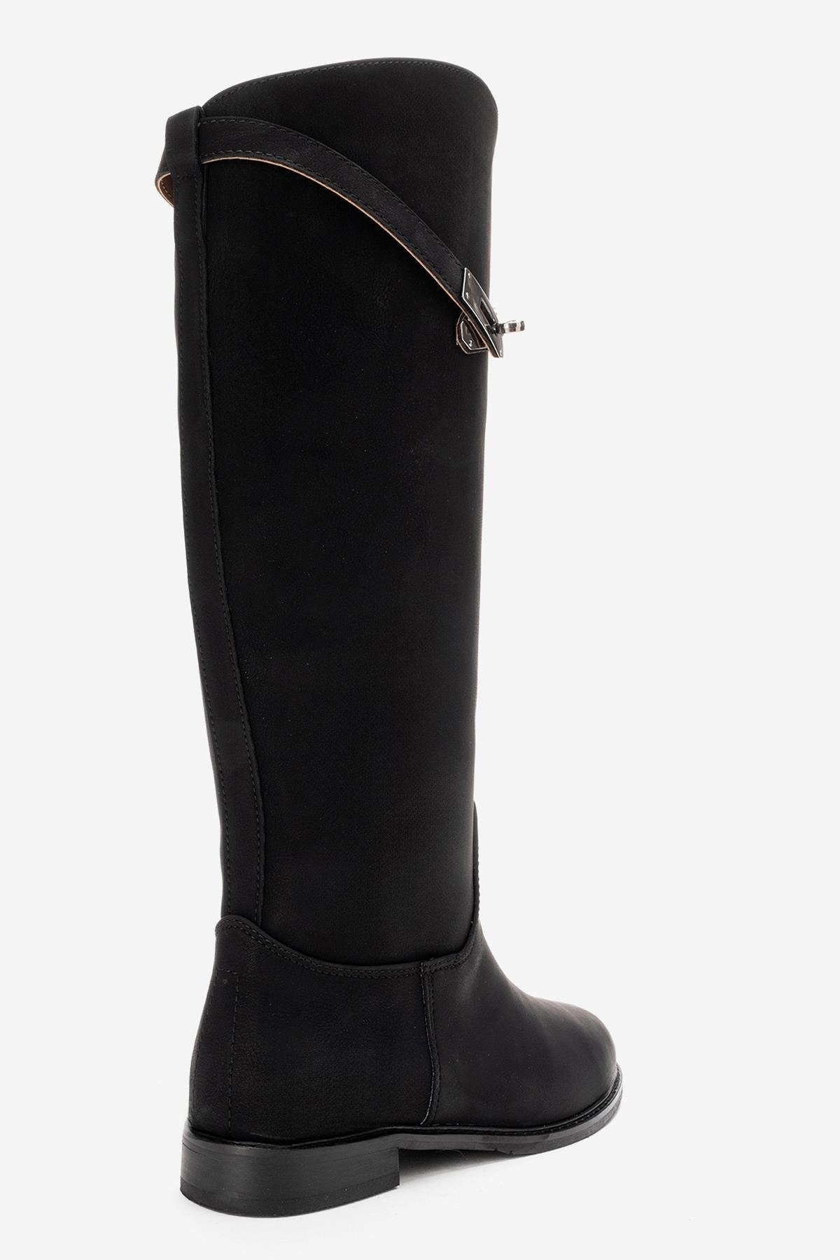 YOKO - Black Belted Riding Boot – pair view showing leather, black, Vowalisse