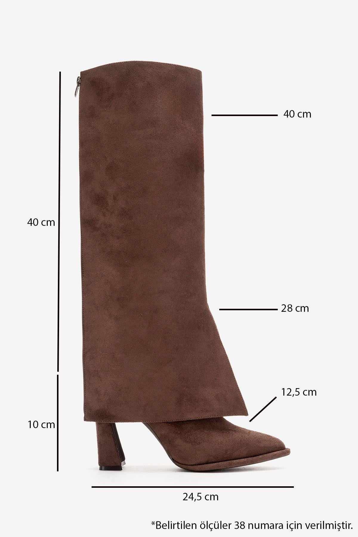 AJA - Brown Suede Block Heel Boot – detail view showing suede, Vowalisse