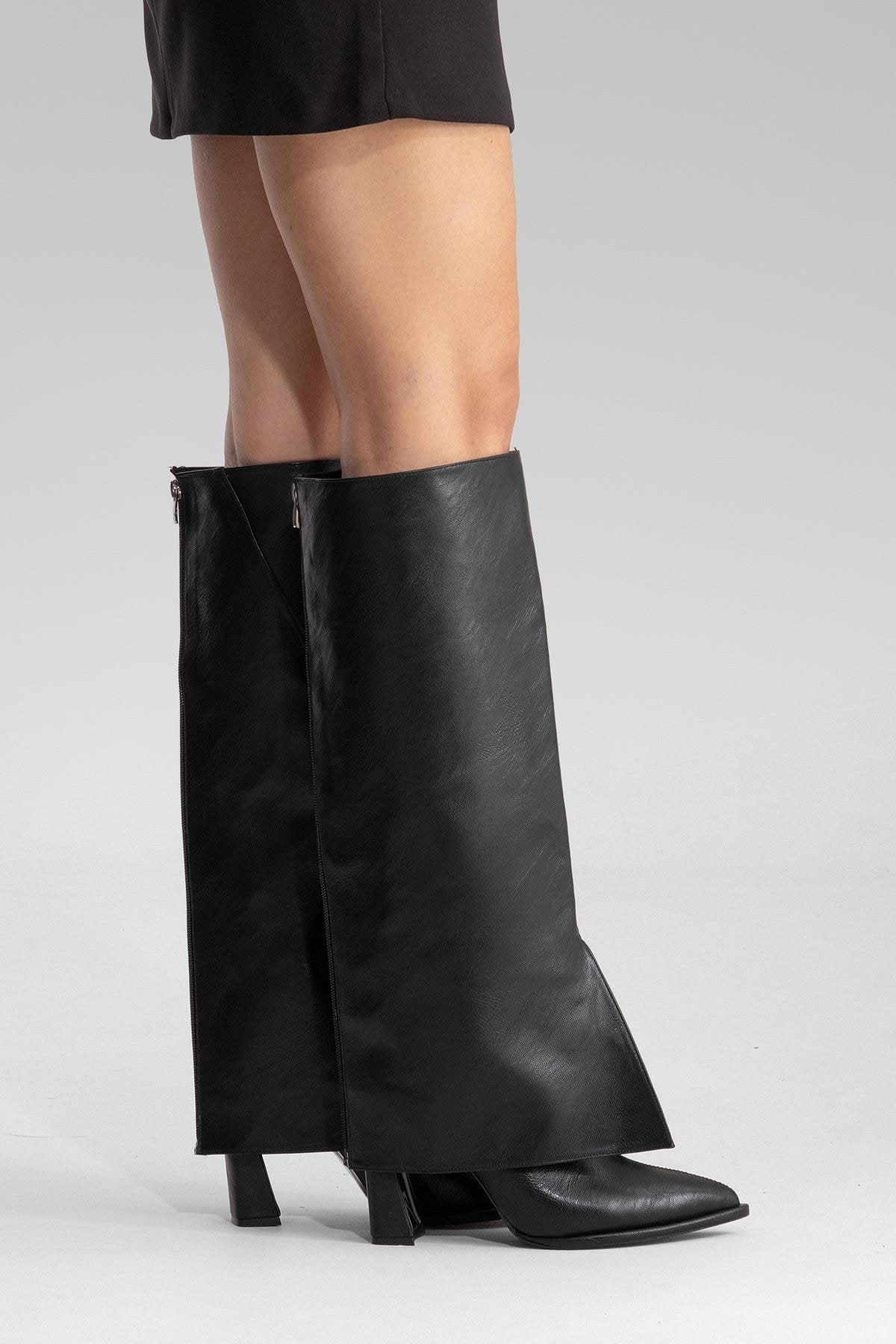 AJA - Black Block Heel Boot – sole view showing leather, black, red, Vowalisse