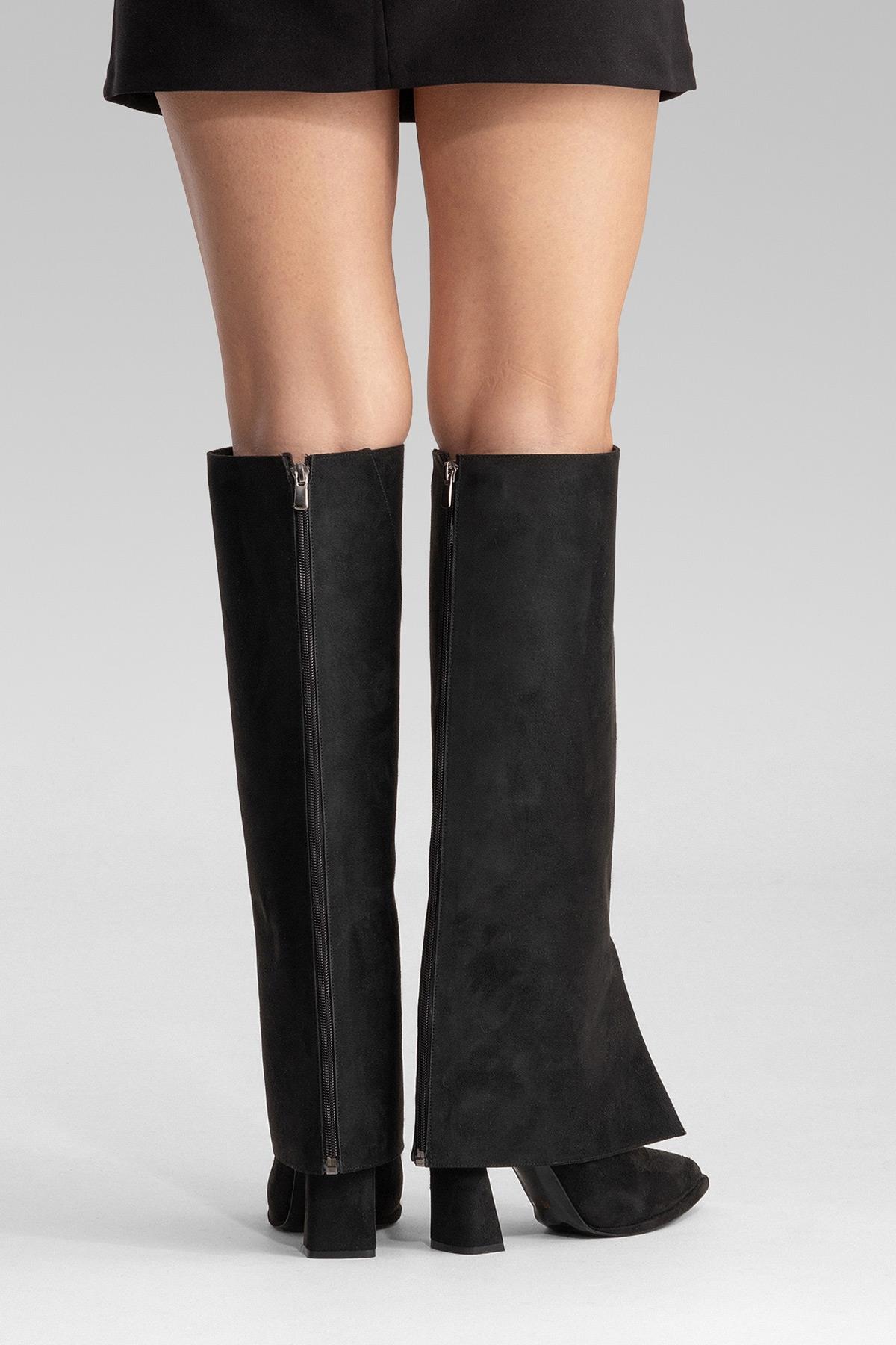 AJA - Black Block Heel Boot – product view 10 showing suede, black, Vowalisse