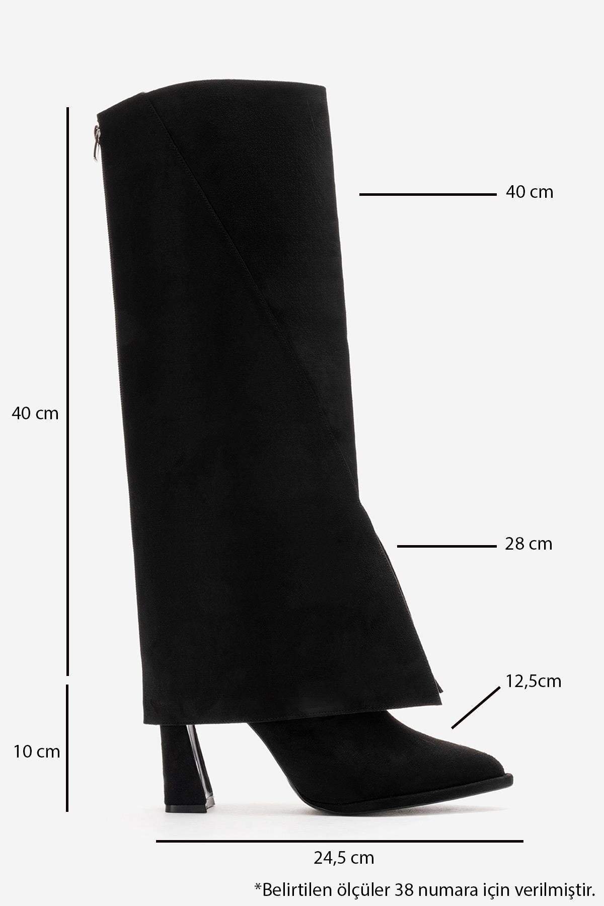 AJA - Black Block Heel Boot – detail view showing suede, black, Vowalisse