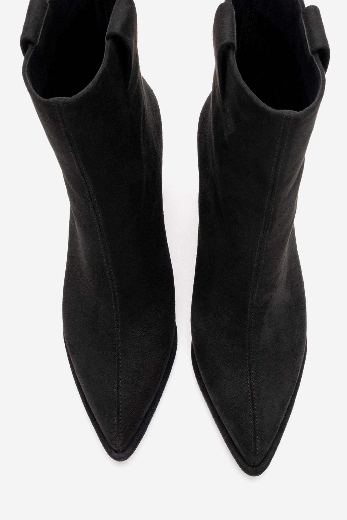 AJA - Black Block Heel Boot – back view showing suede, black, Vowalisse