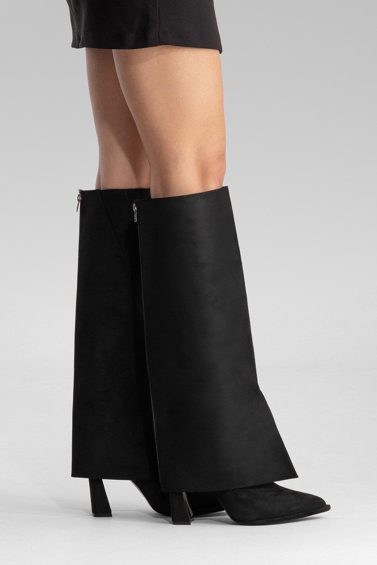 AJA - Black Block Heel Boot – product view 9 showing suede, black, Vowalisse