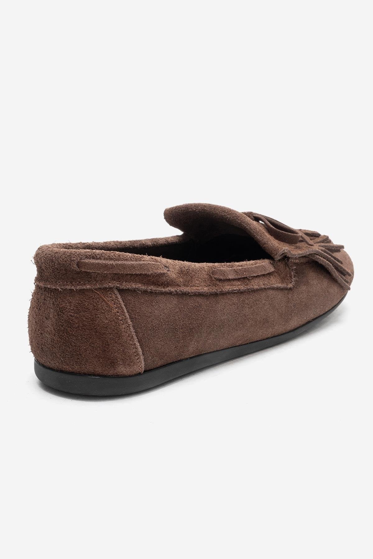 AXELI - Camel Genuine Leather Suede Loafer – back view showing bow, leather, suede, Vowalisse