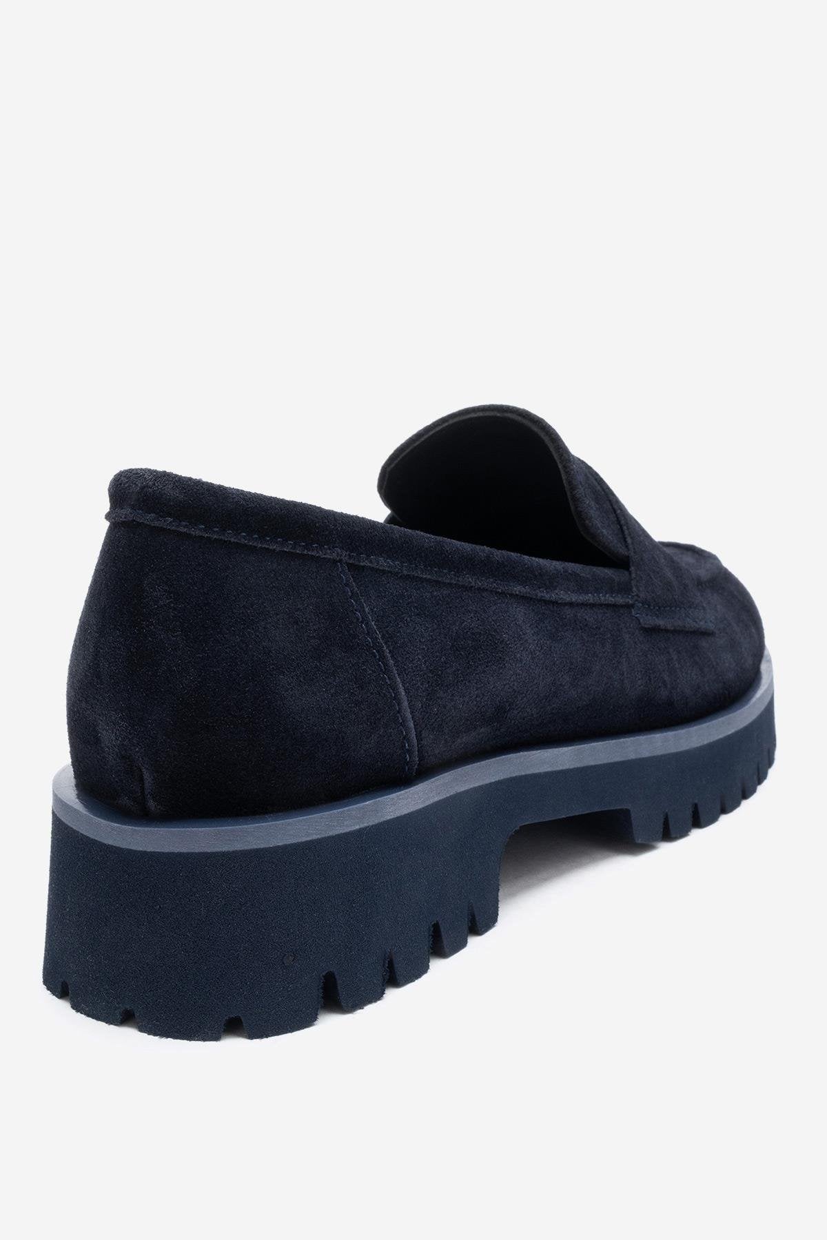 VIONEL - Navy Genuine Leather Loafer – back view showing leather, Vowalisse