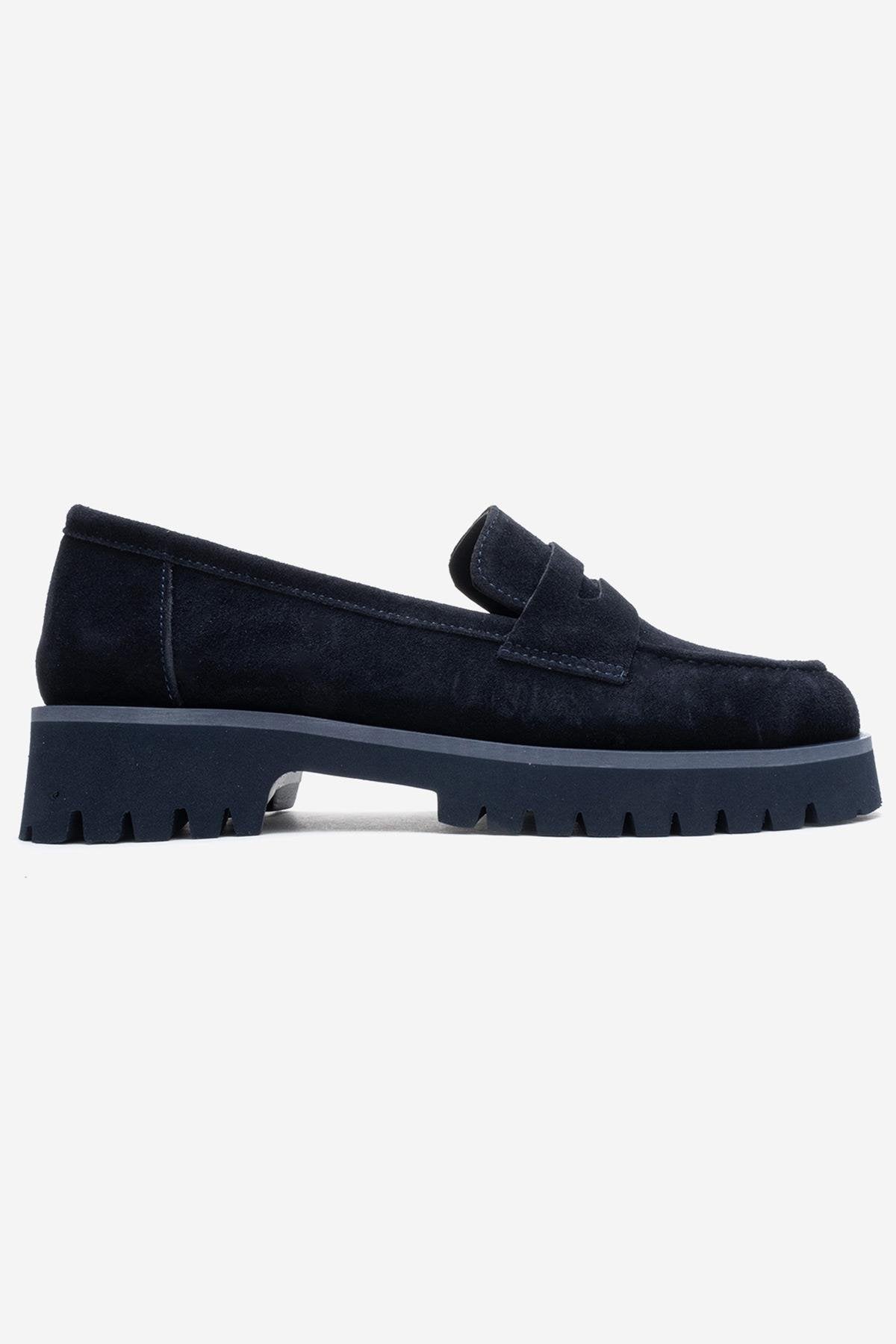 VIONEL - Navy Genuine Leather Loafer – top view showing leather, Vowalisse