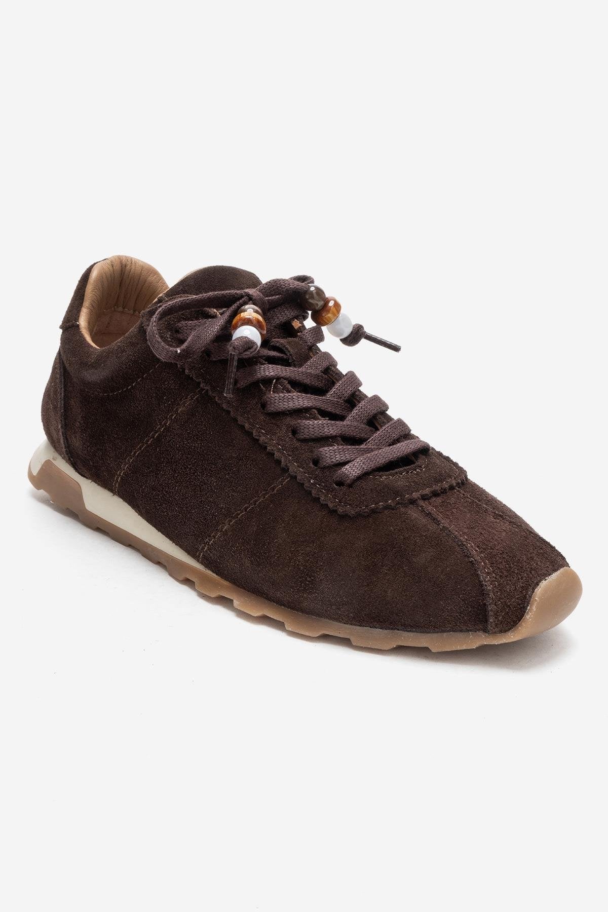 BREA - Brown Genuine Suede Leather Sneaker – detail view showing leather, suede, Vowalisse