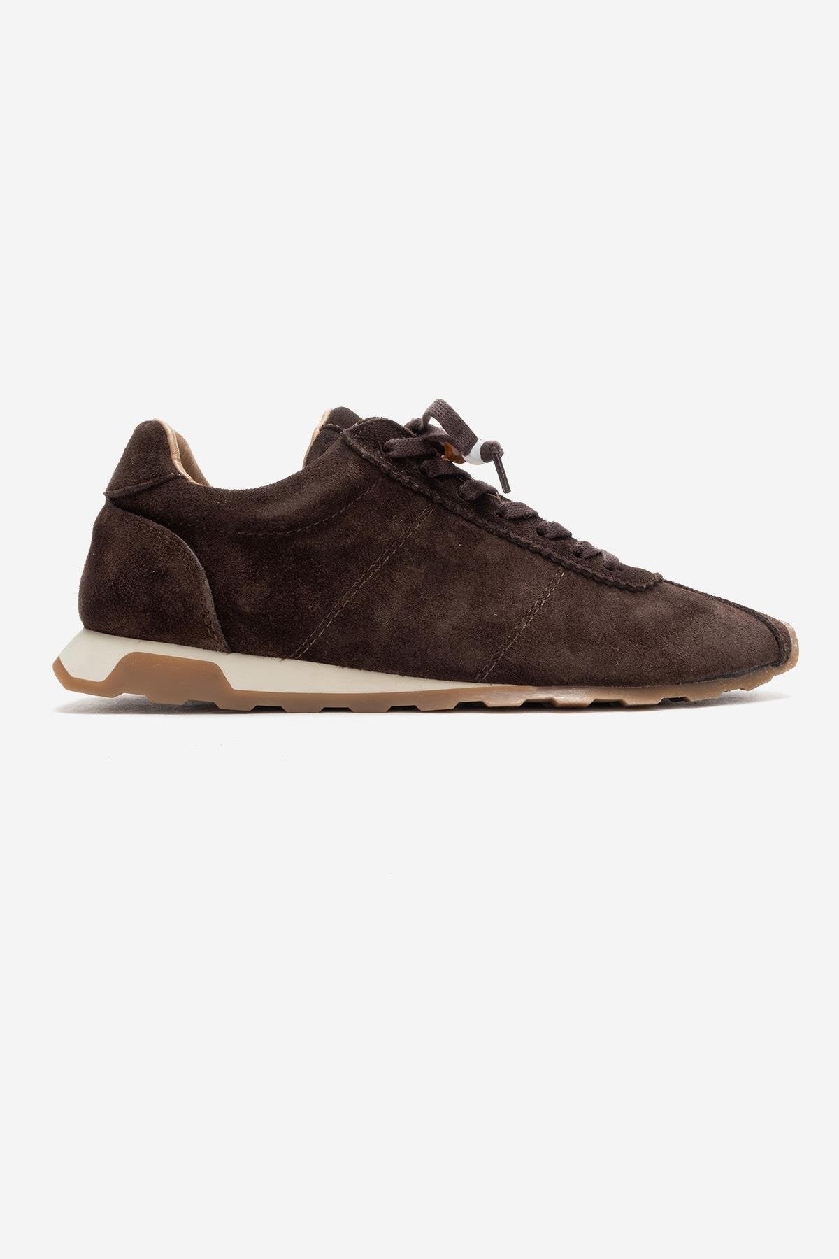 BREA - Brown Genuine Suede Leather Sneaker – top view showing leather, suede, Vowalisse
