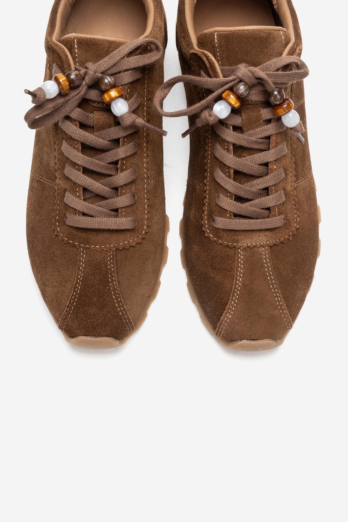 BREA - Camel Genuine Suede Leather Sneaker – side view showing leather, suede, Vowalisse