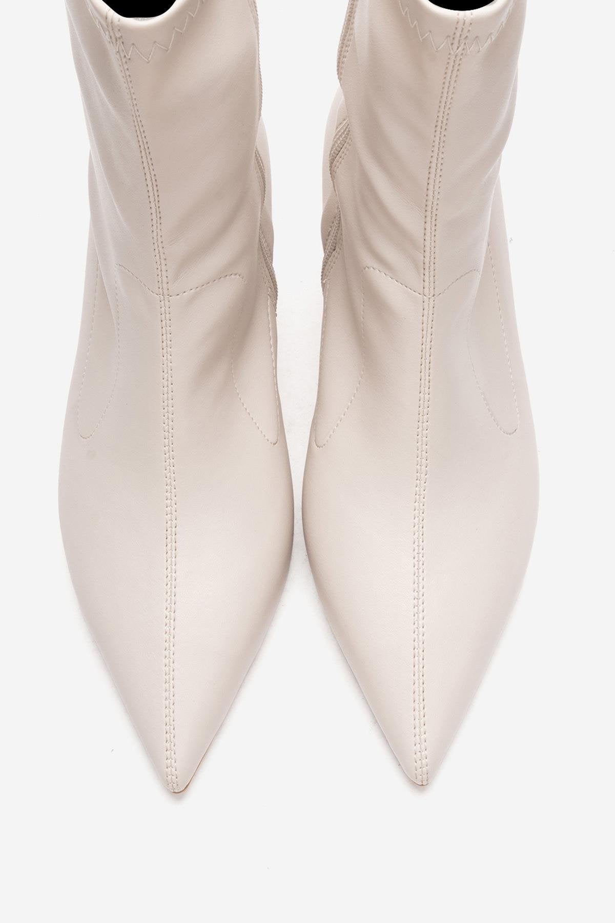 ROSSANO - Beige Stretch Stiletto Heel Boot – side view showing elegant detailing, Vowalisse