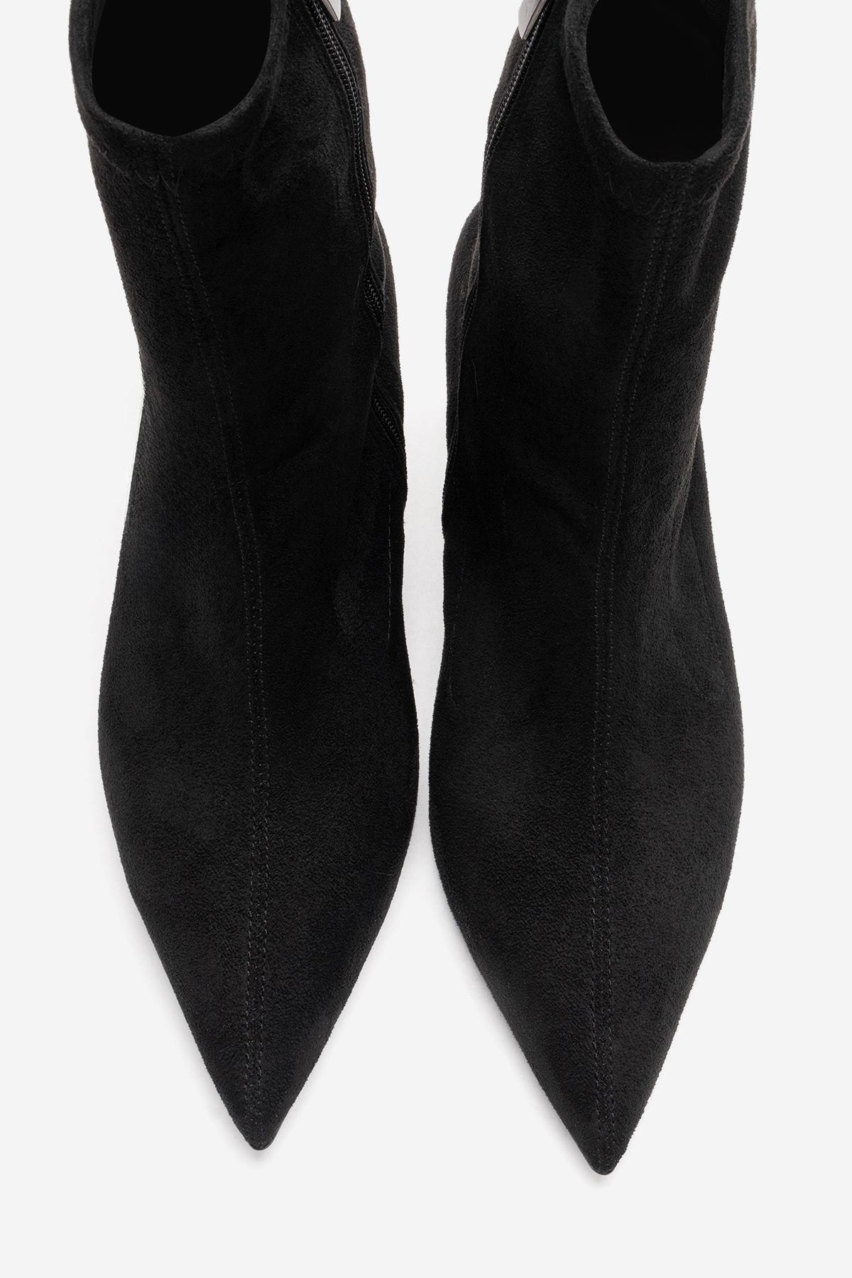 ROSSANO - Black Suede Stiletto Heel Boot – side view showing velvet, suede, black, Vowalisse