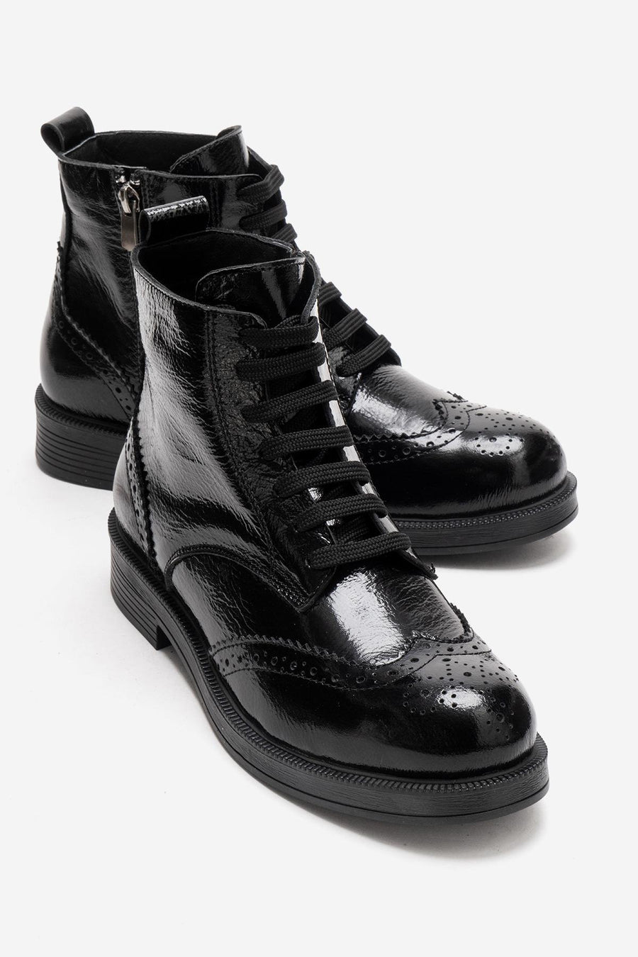 NELVY - Black Patent Genuine Leather Flat Boot