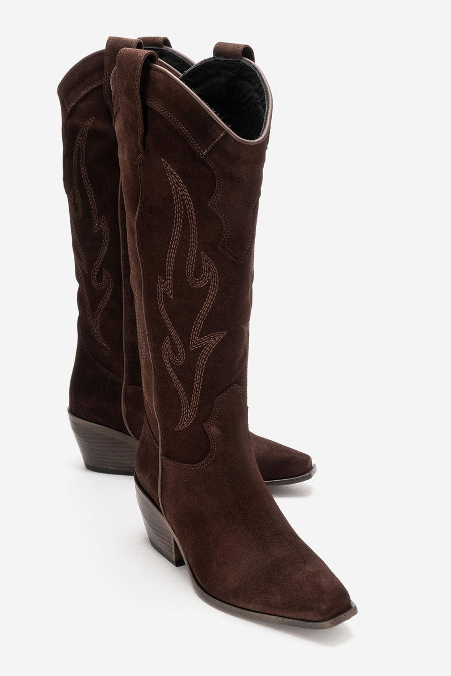 PIETRO - Brown Genuine Suede Block Heel Western Boot