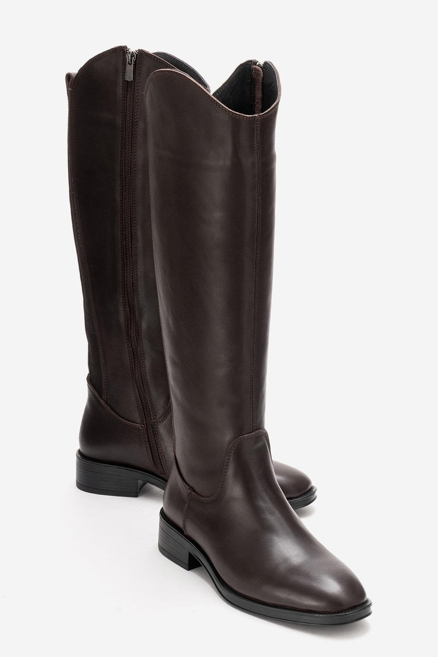 RUIZ - Brown Genuine Leather Low Heel Knee-High Boot
